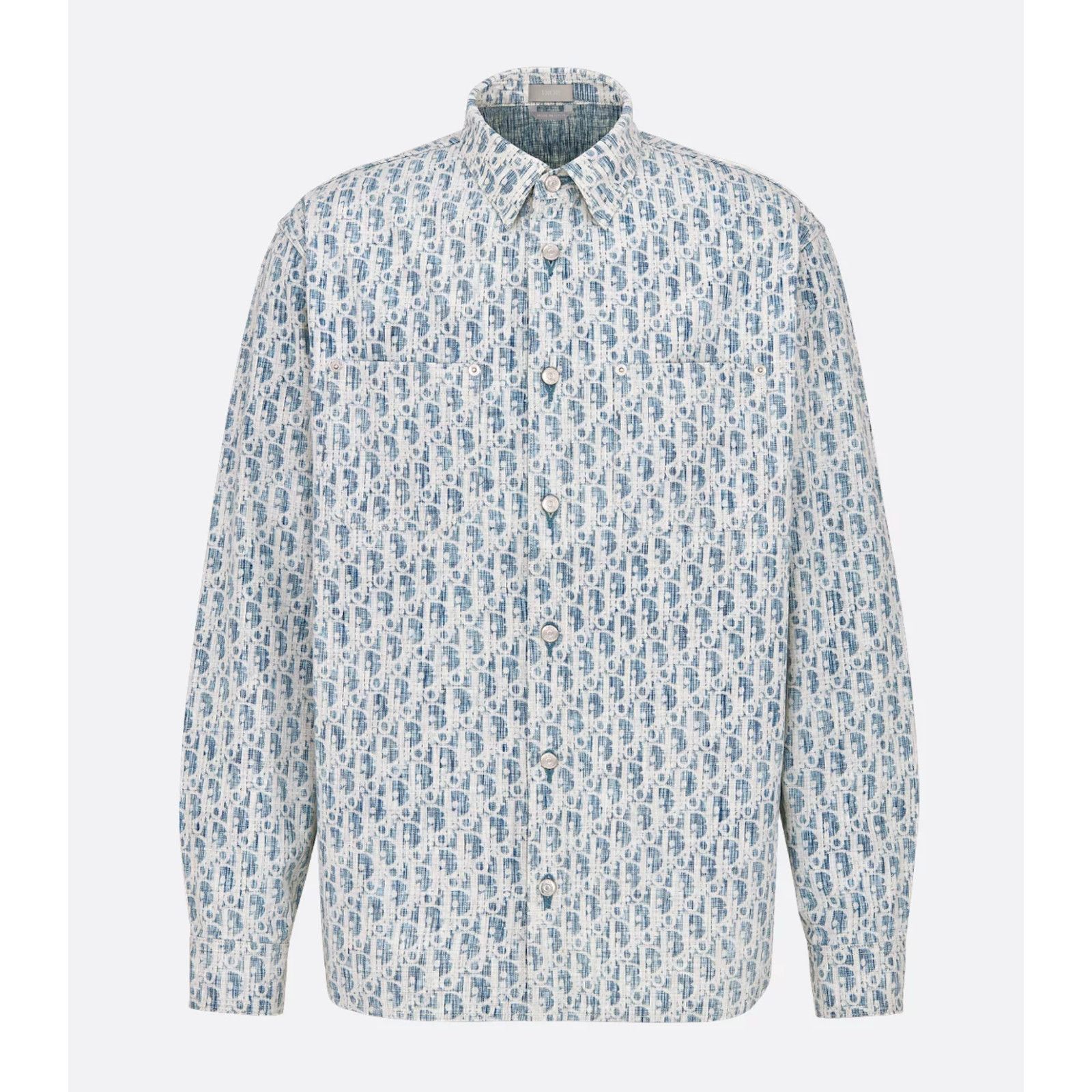 Dior Blue White Oblique Kasuri Cotton Denim Button Up Down