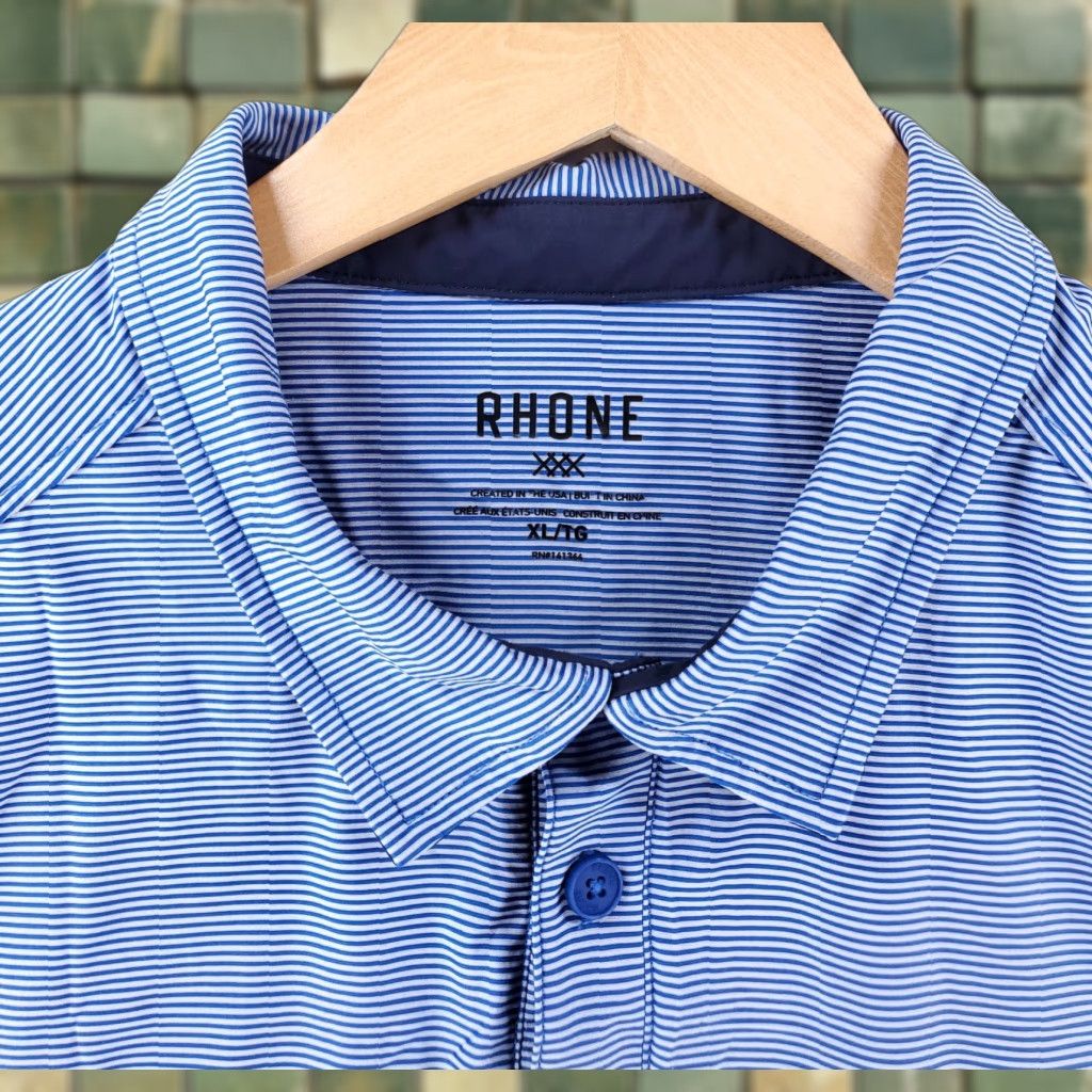 Rhone Rhone Polo Shirt Blue White Striped Short Sleeve Mens XL Size US XL / EU 56 / 4 - 1 Thumbnail