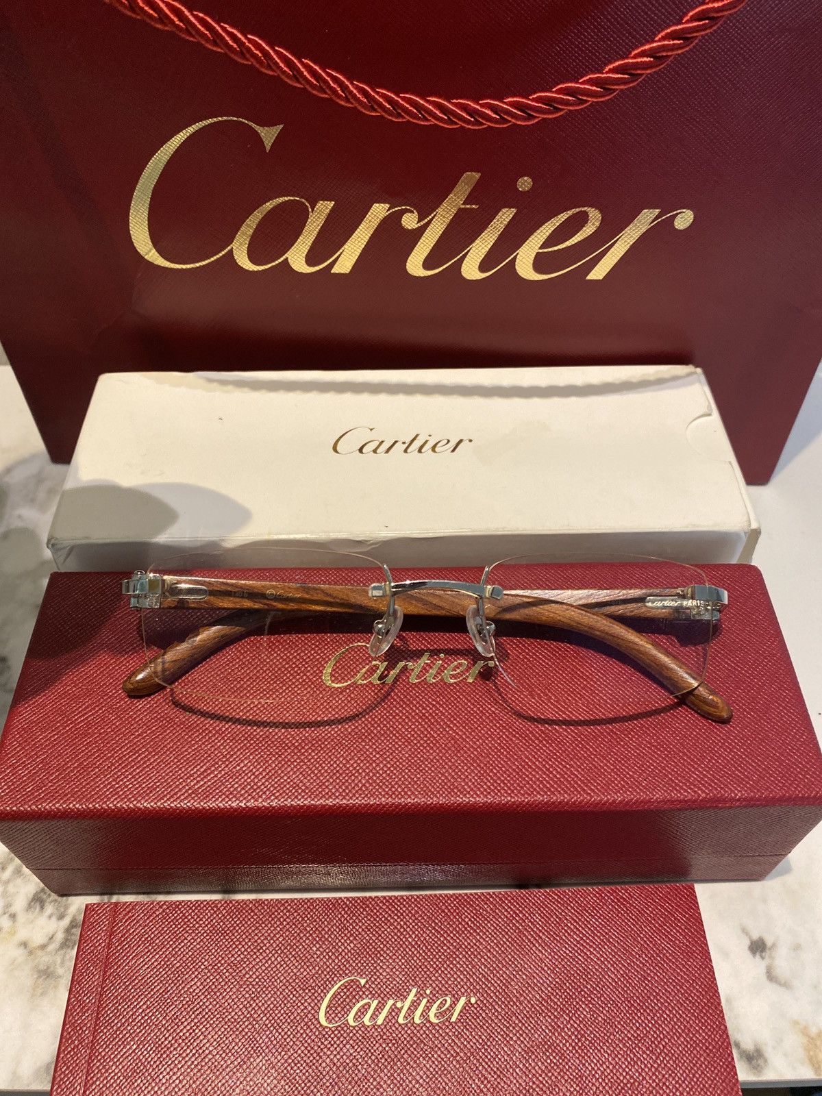 image of Cartier Wood C Decors Frame Glasses in Brown, Men's