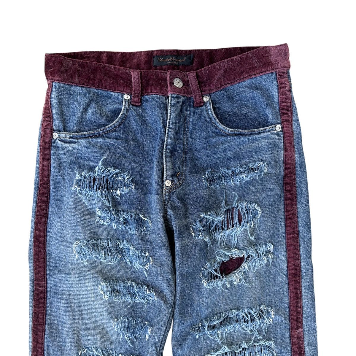 Undercover AW02 Undercover Velvet Strip Crash Denim Size US 29 - 2 Thumbnail