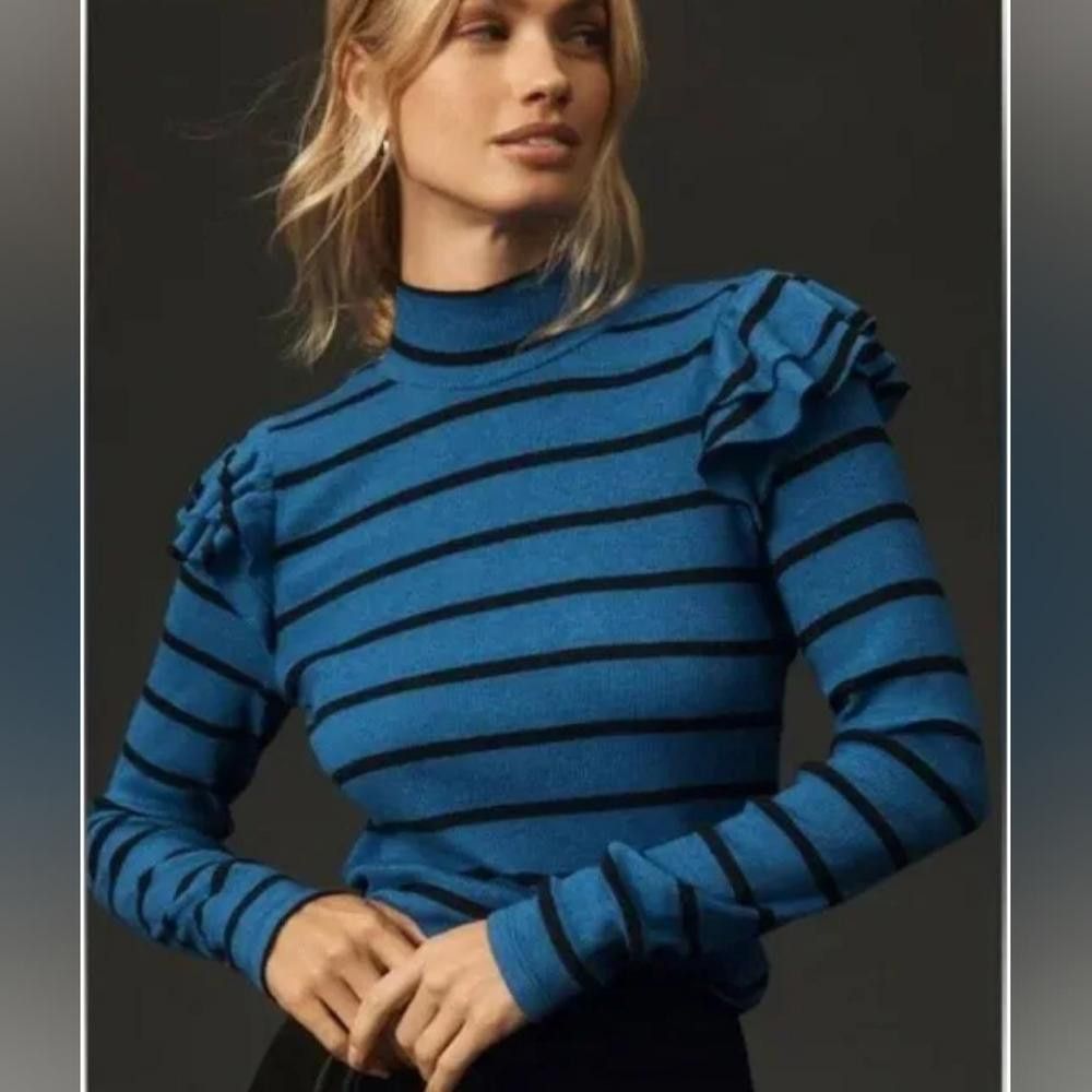Other T.La Striped Ruffle Sleeve Top Size XXS / US 00 / IT 34 - 1 Thumbnail