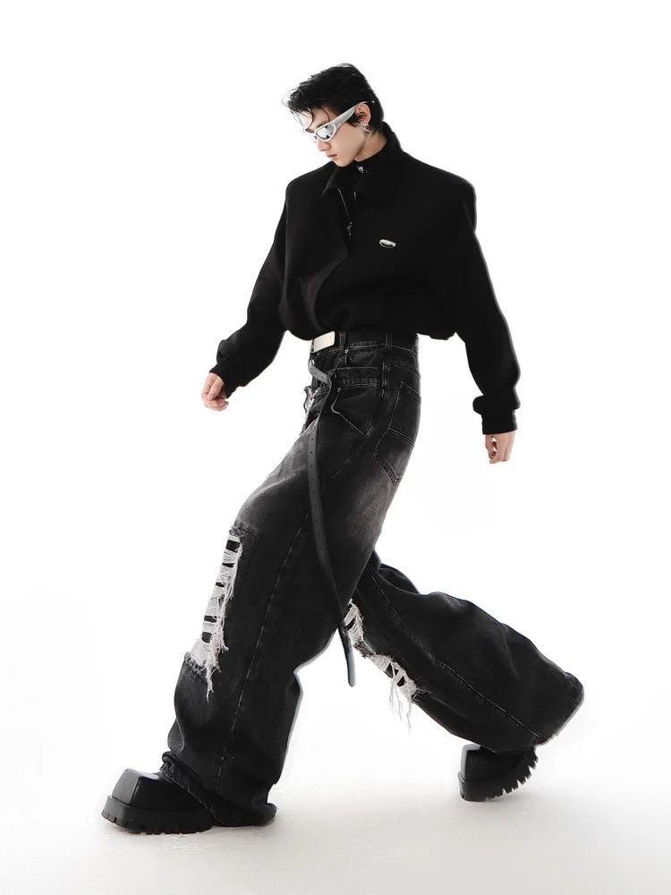 Jean × Vintage Japanese Opium Ripped pants design high street holes washed Size US 32 / EU 48 - 5 Thumbnail