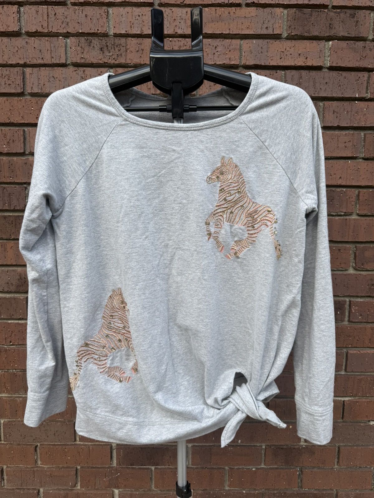 Other Crown & Ivy Zebra Embroidered Long Sleeve Top Gray Embellish Size M / US 6-8 / IT 42-44 - 1 Thumbnail