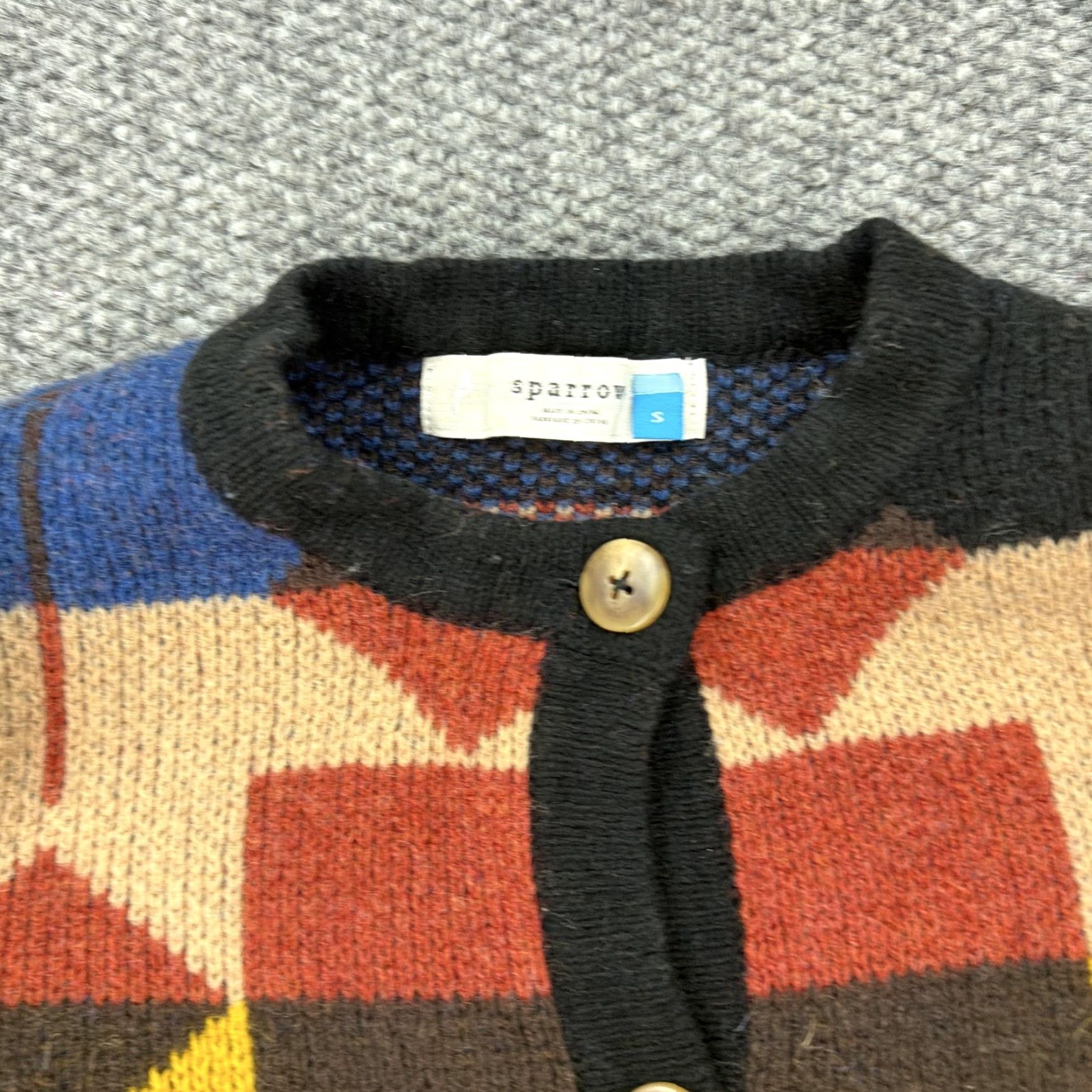 Arrow Sparrow Womens Cardigan Sweater Multicolor Geometric Pattern Wool Crew Neck Long Sleeve S Small Womens Size S / US 4 / IT 40 - 2 Thumbnail