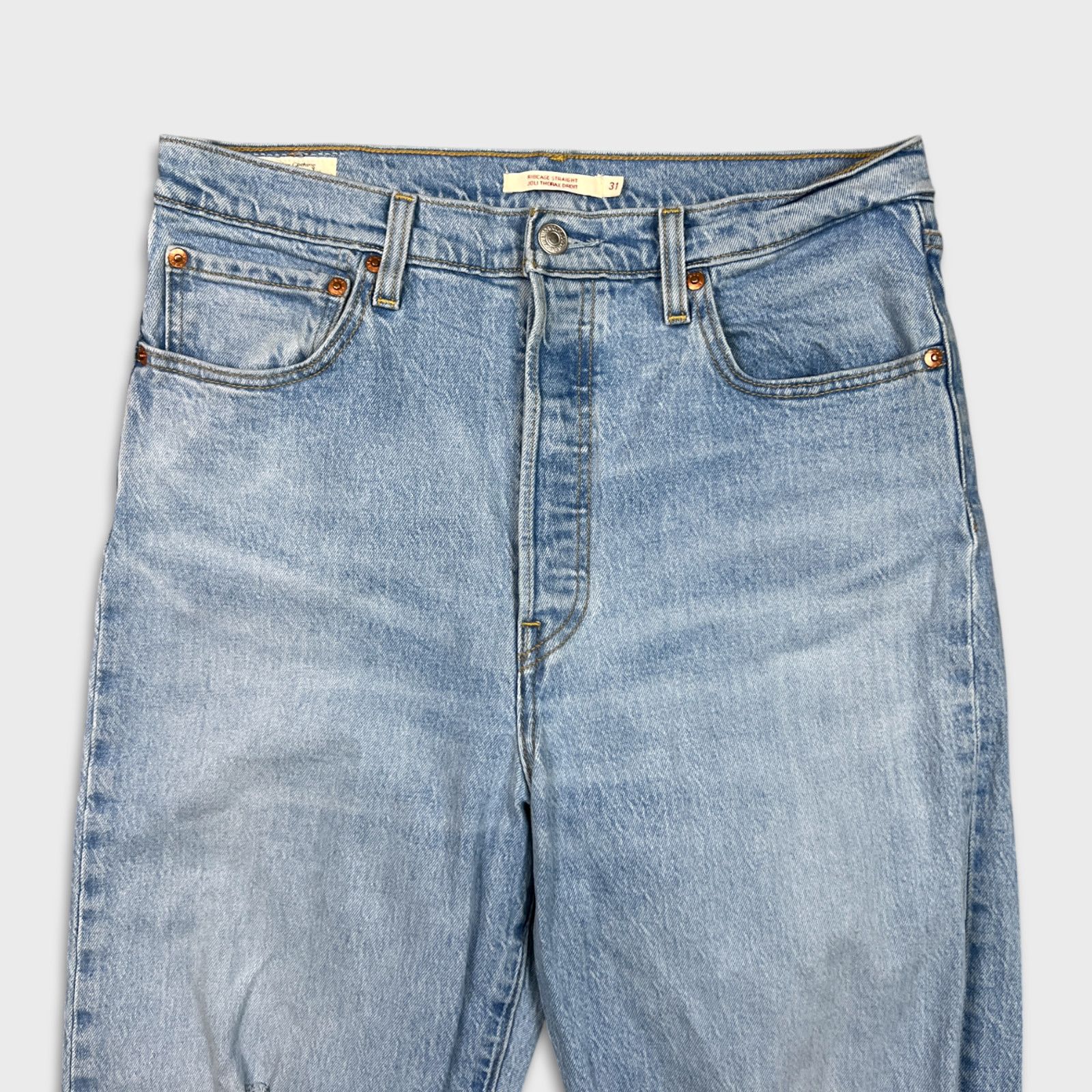 Levi's × Vintage Levi's Ribcage Straight Jeans High Rise Distressed Denim Size 31" - 2 Thumbnail