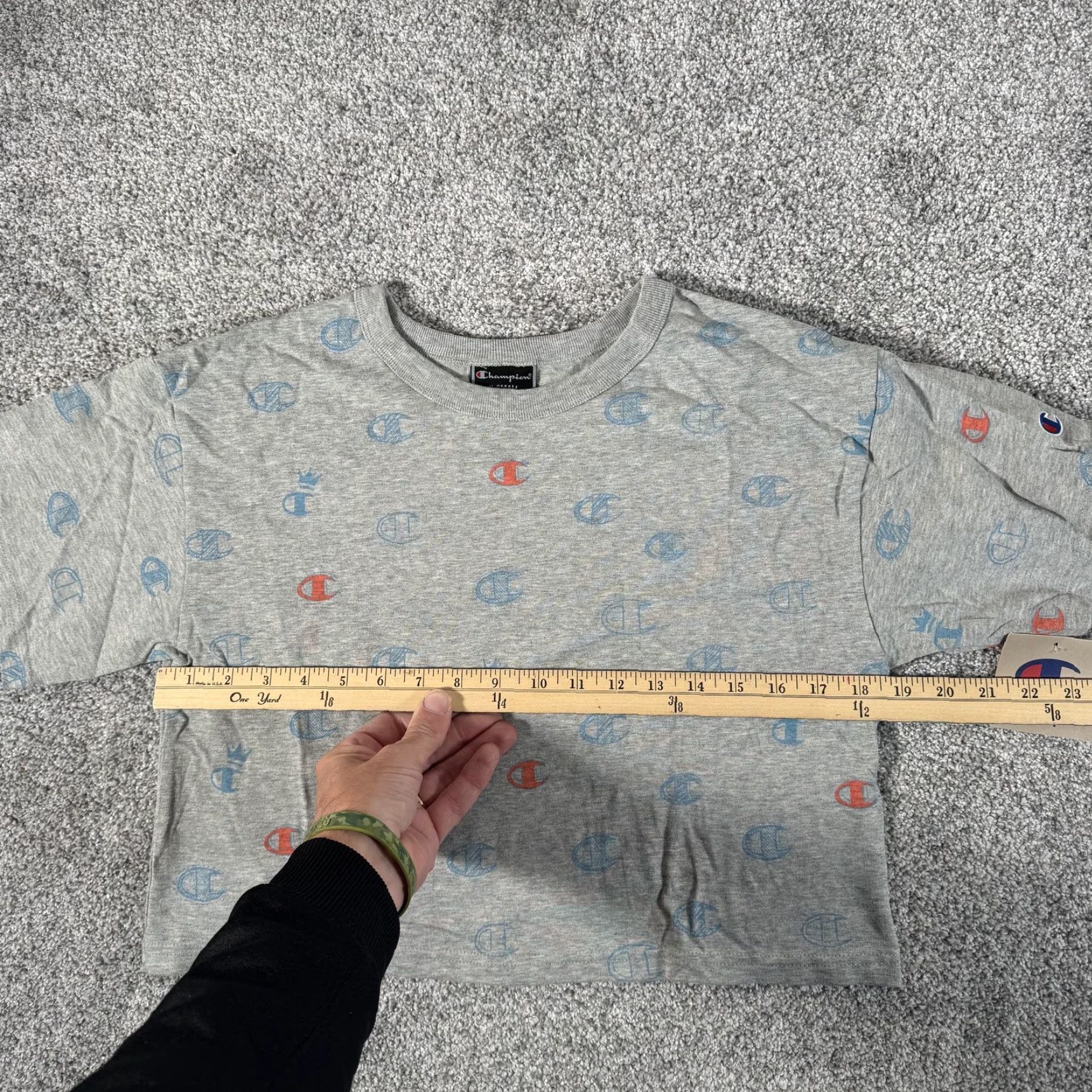 Champion Champion Shirt Womens XS Gray All Over Logo Cropped Crewneck Tee 100% Cotton Size XS / US 0-2 / IT 36-38 - 3 Thumbnail