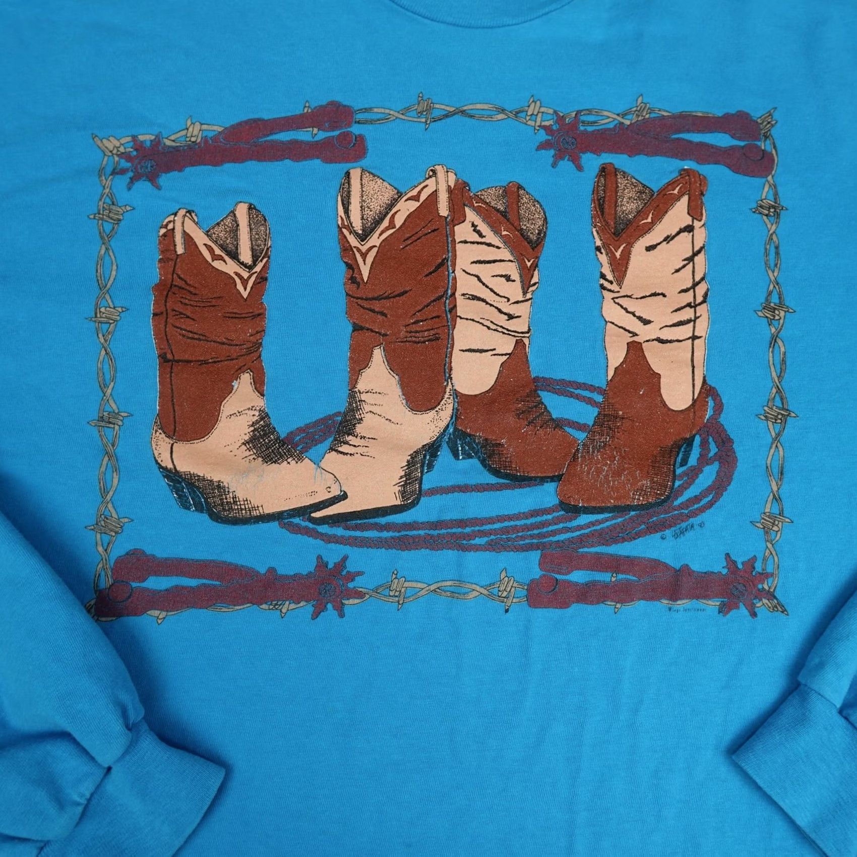 Hanes VINTAGE Hanes Beefy-T Shirt Mens XL Blue Cowboy Boots Graphic Long Sleeve 90s USA Made Size US XL / EU 56 / 4 - 5 Thumbnail