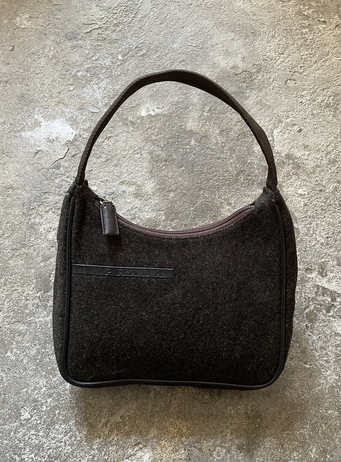 image of Prada Sports - 1999 - Wool Hobo Bag in Dark Gray, Women's