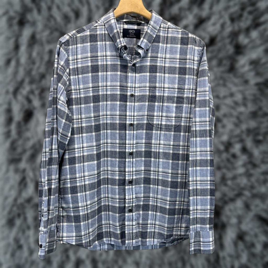 Nordstrom Nordstrom Mens Linen Shirt Large XL Slim Fit Plaid Beach Button Up Size US M / EU 48-50 / 2 - 1 Thumbnail