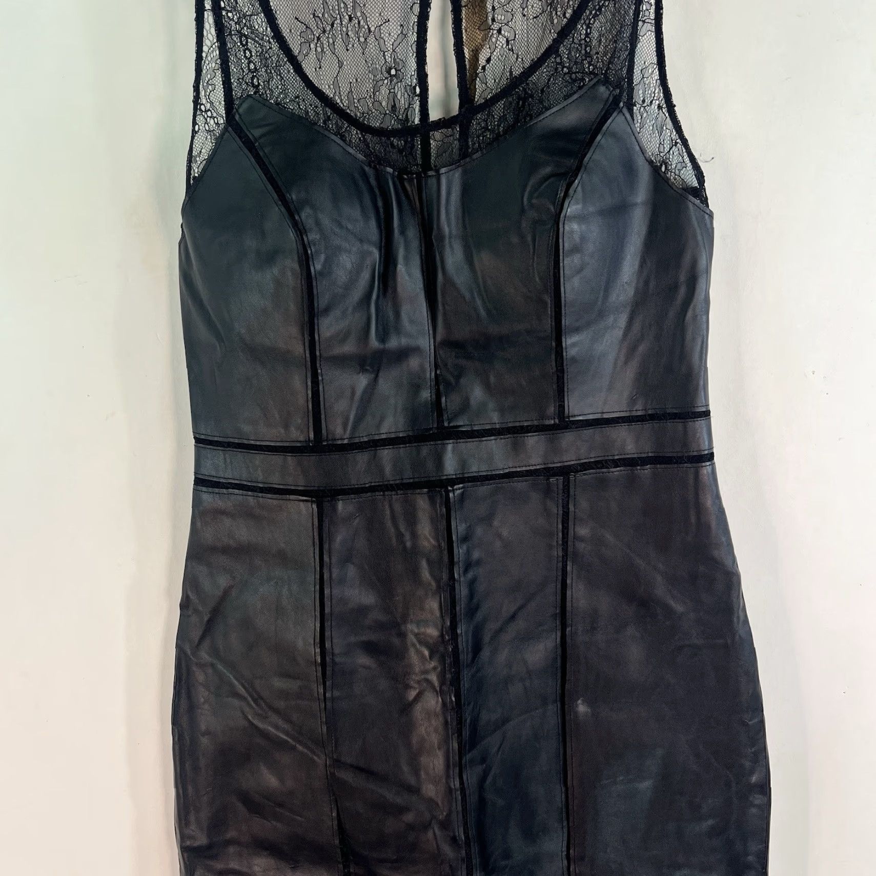 Vintage Aidan Mattox Faux Leather Illusion Lace Tank Cocktail Midi Dress Black Sz 6 Size M / US 6-8 / IT 42-44 - 5 Thumbnail
