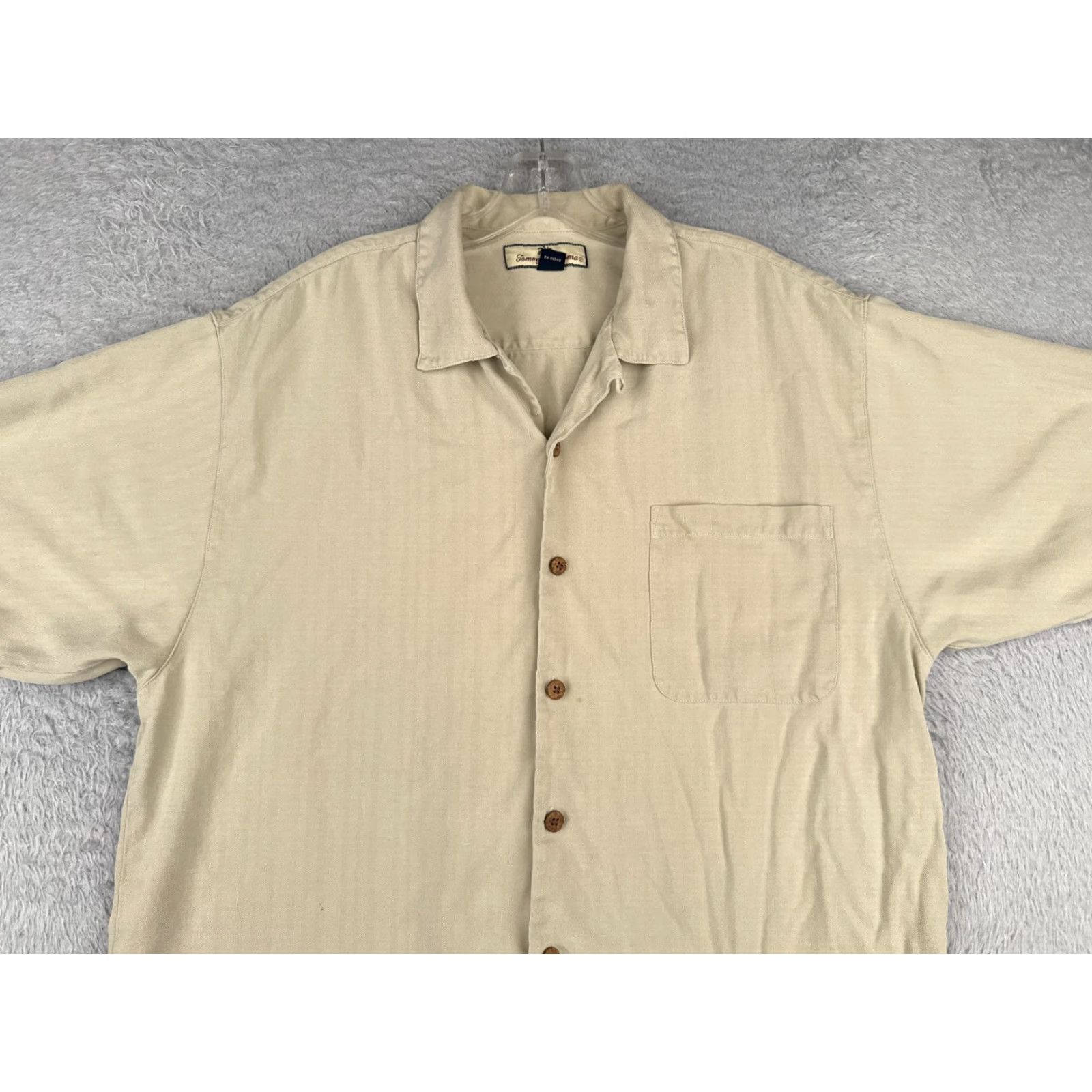 Tommy Bahama VINTAGE Tommy Bahama Shirt Men Large Beige Vertical Stripe 100% Silk Button Up Casual Resort 90s Mens Beach Hawaii Size US L / EU 52-54 / 3 - 4 Thumbnail