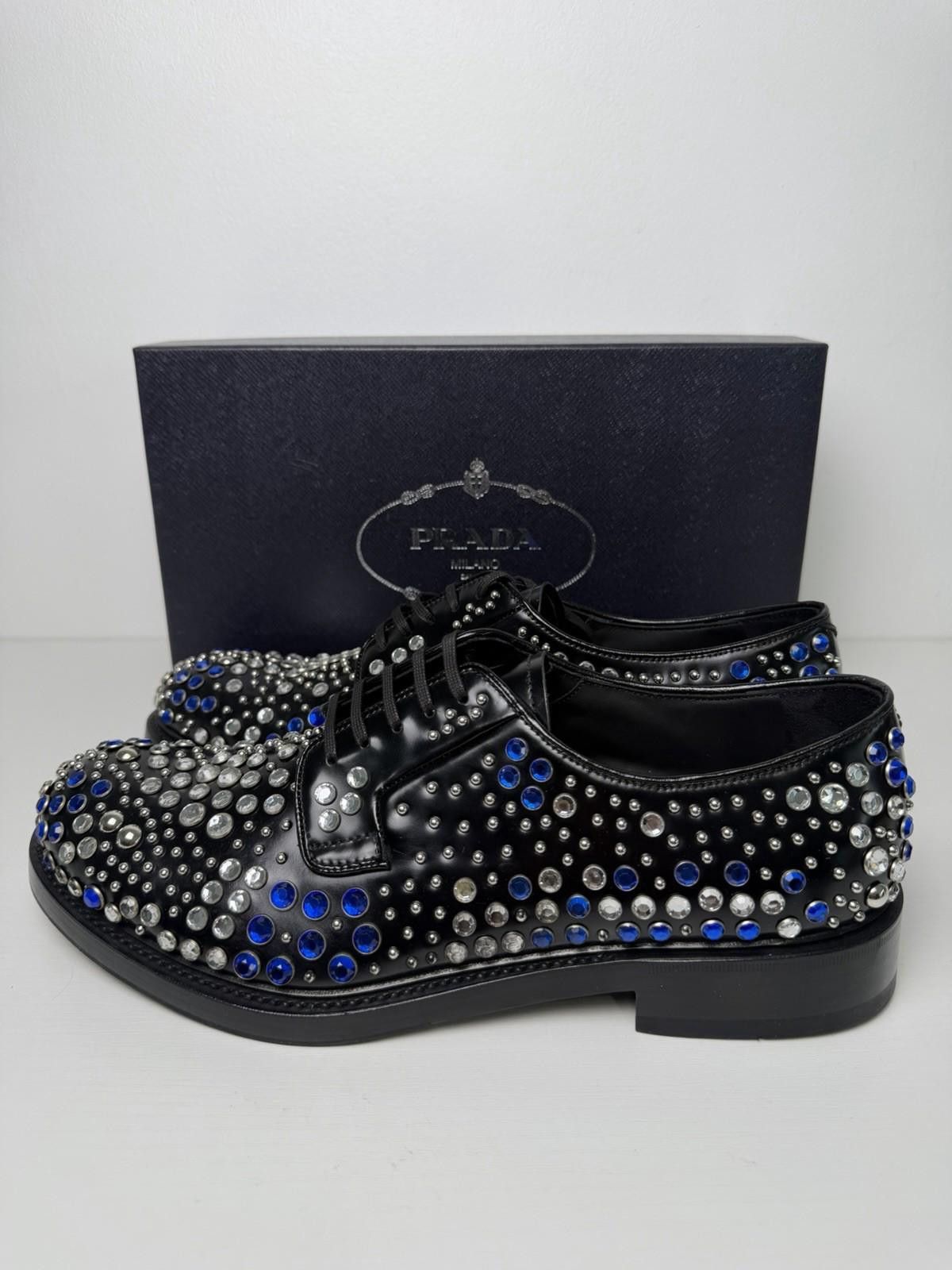 Prada Prada Crystal Stud Embellished Shoes Black Leather SZ 11 Size US 11 / EU 44 - 1 Thumbnail