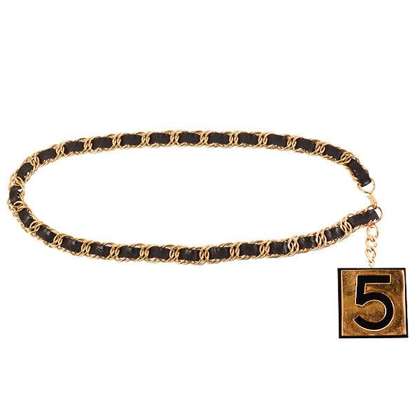 image of Chanel Number 5 Charm Chain Belt Black, Women's