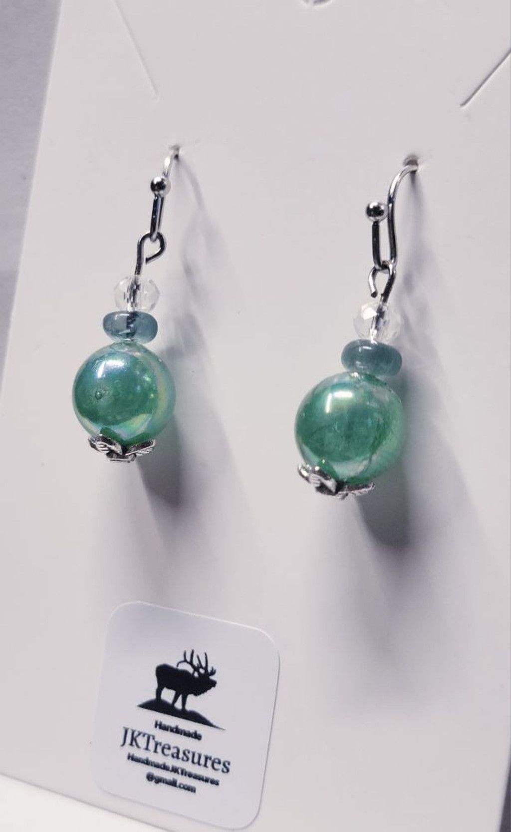 Handmade Grandidierite & glass bead rare gemstone drop earrings Size ONE SIZE - 3 Thumbnail