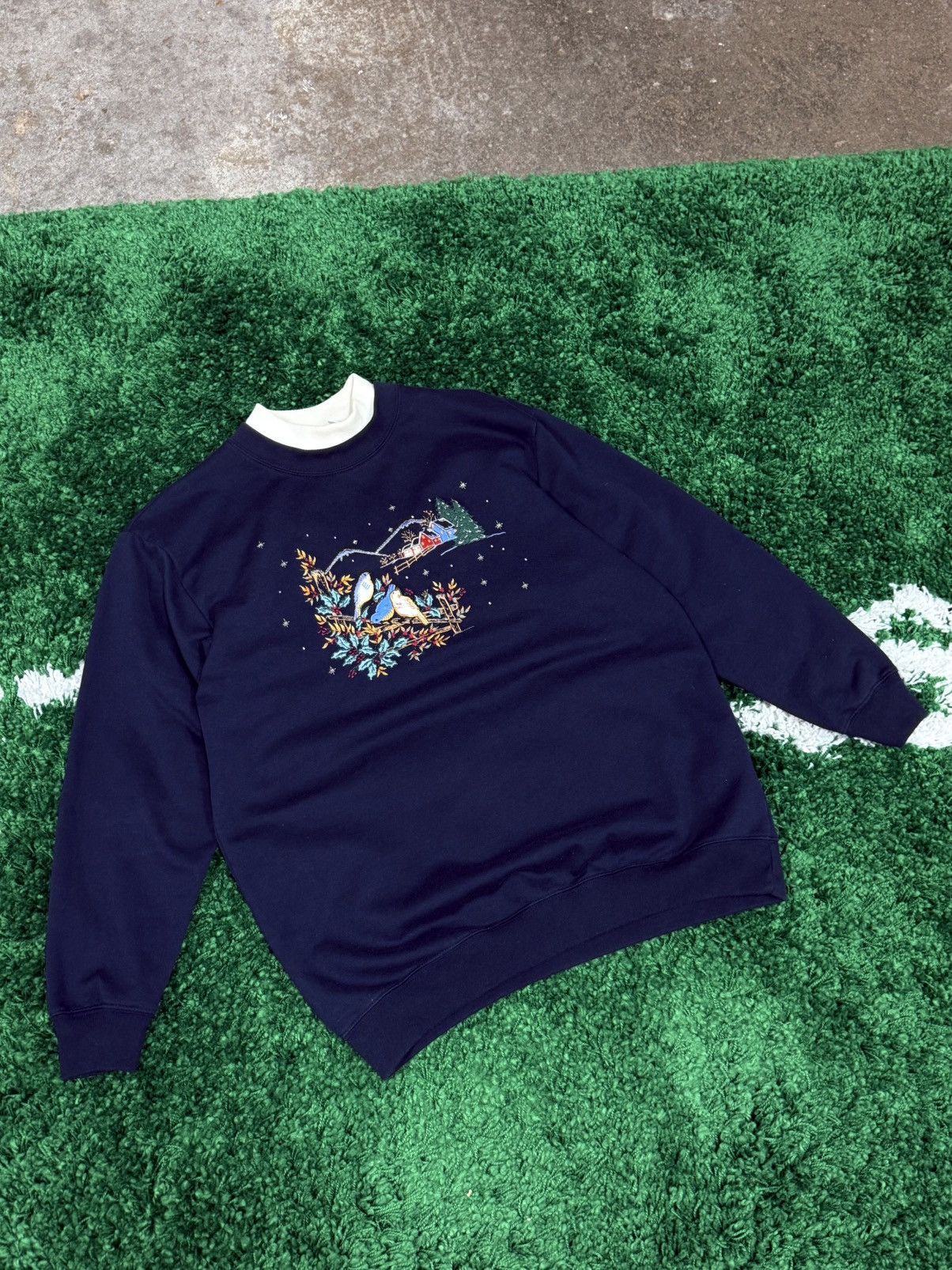 Vintage Vintage Double Neck Winter Embroidered Bird Sweatshirt Small Size US S / EU 44-46 / 1 - 1 Thumbnail