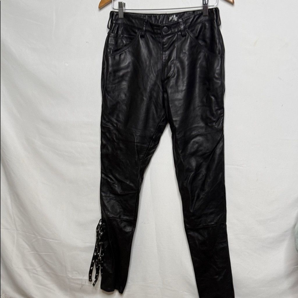 Wilsons Leather Wilson's leather black 100% leather pants straps on leg 28 Size 28" / US 6 / IT 42 - 1 Thumbnail