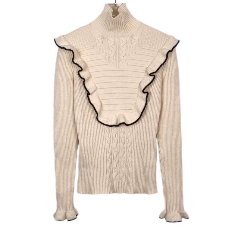 Fendi FENDI Lace design beige stand collar wool knitted sweater Size XXS / US 00 / IT 34 - 1 Thumbnail