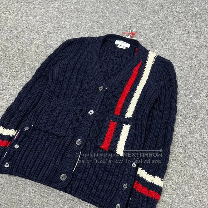 Thom Browne Thom Browne Navy Striped Thick Wool Cardigan Size XS / US 0-2 / IT 36-38 - 4 Thumbnail