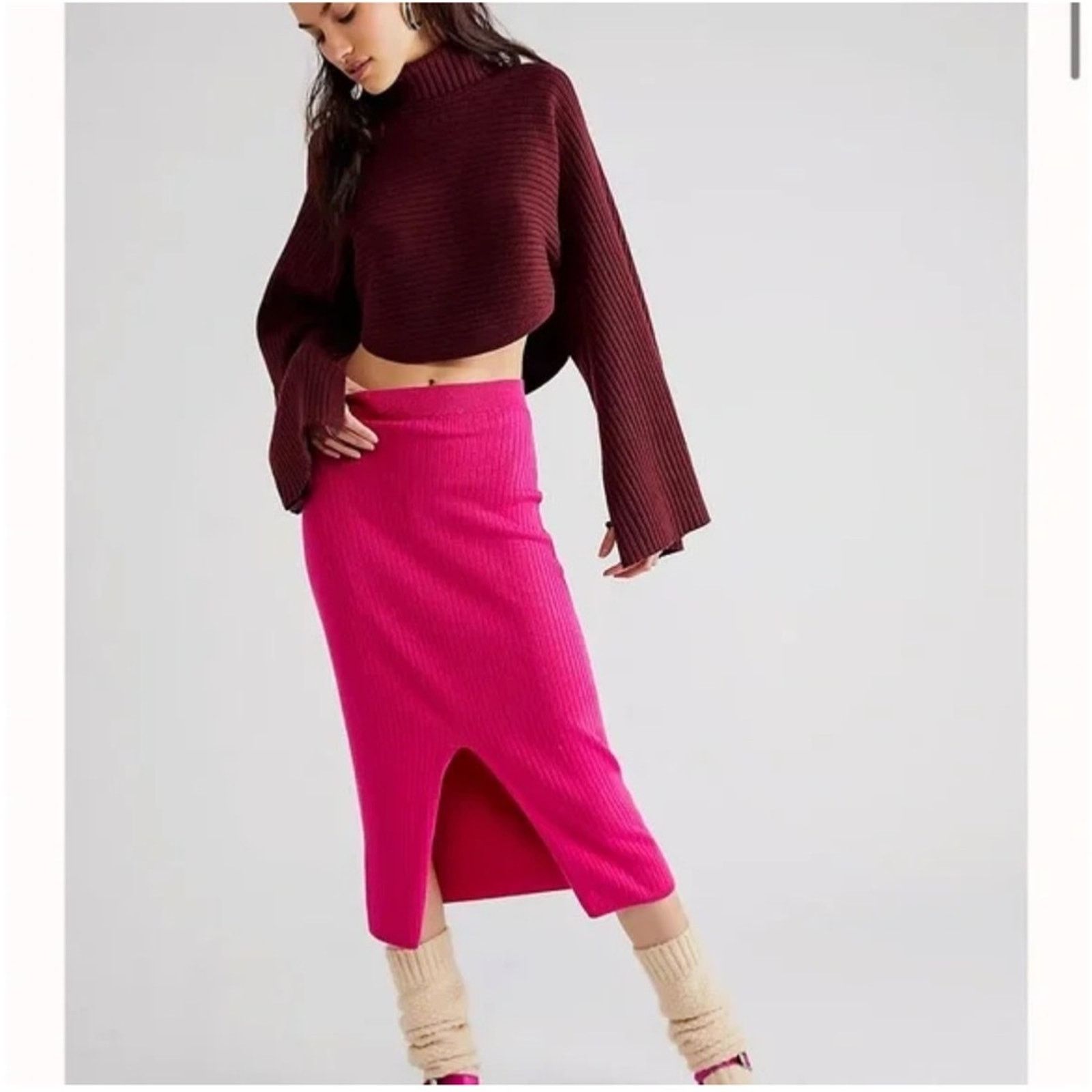 Free People NWOT Free People Skyline midi skirt Size 26" / US 2 / IT 38 - 3 Thumbnail