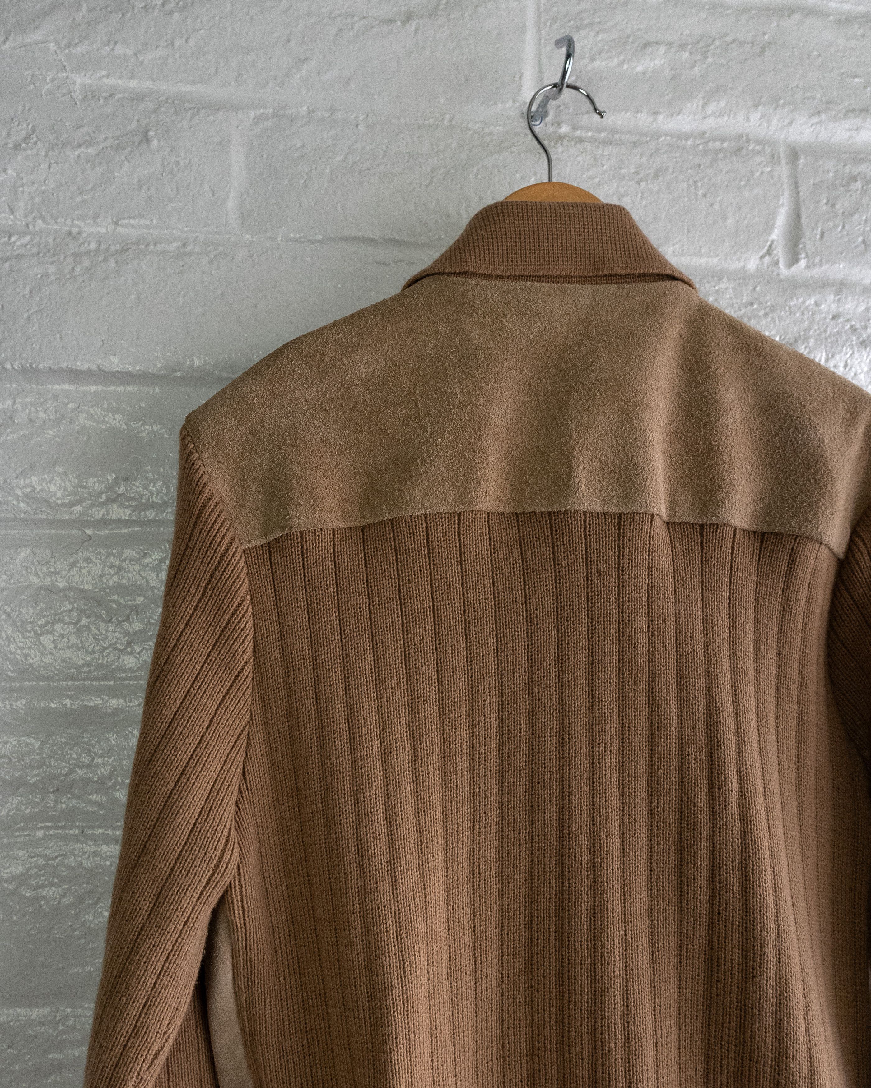 Vintage Vintage 1980s Cowhide Suede Sweater Jacket Tan Knit Hippie Size US L / EU 52-54 / 3 - 9 Thumbnail