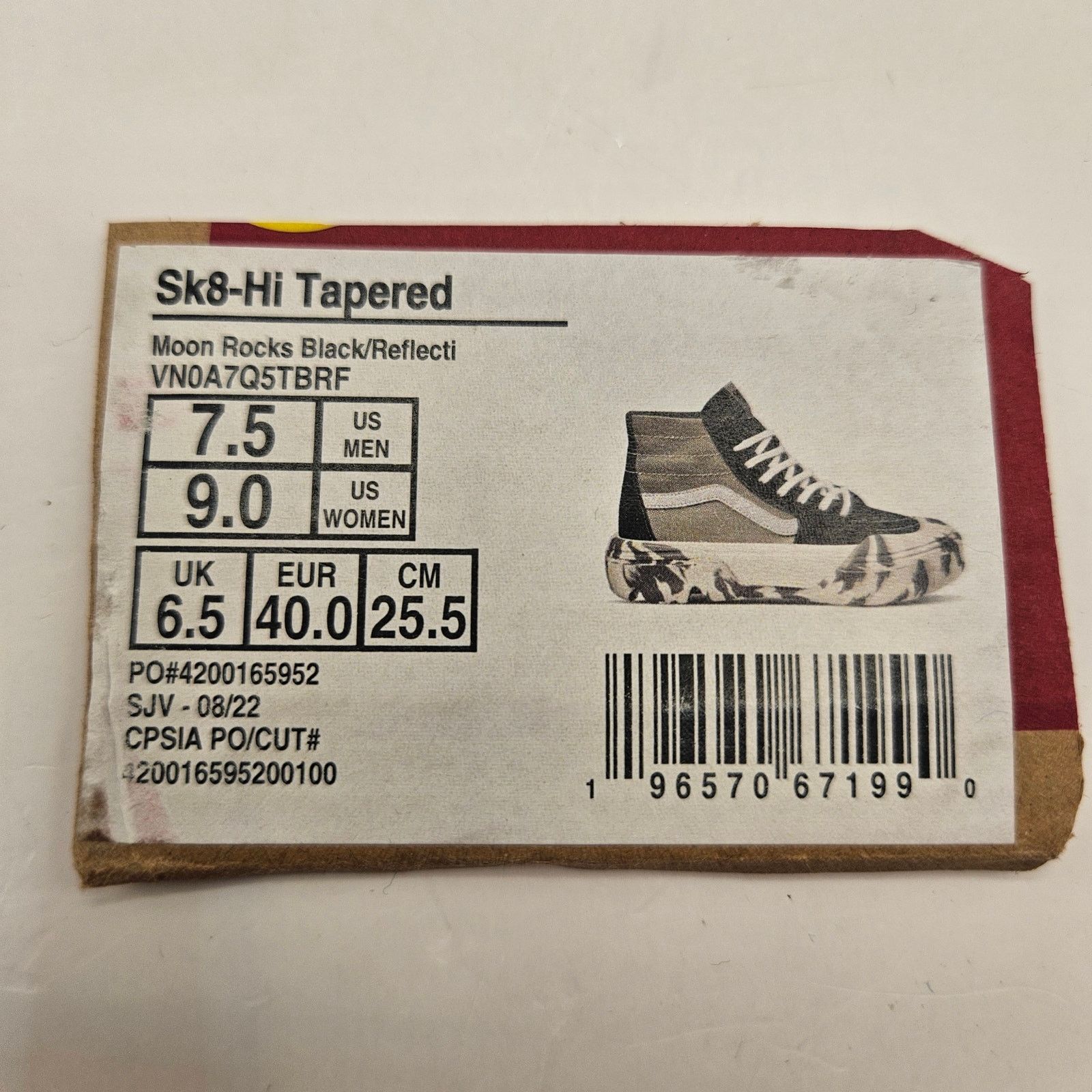 Vans VANS MEN'S 7.5 WOMEN'S 9 SK8-Hi TAPERED MOON ROCKS BLACK Size US 7.5 / EU 40-41 - 2 Thumbnail