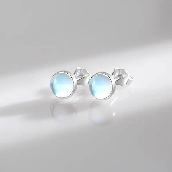 Jewelry × Sterling Silver 5MM Round Exquisite Moonstone Earring Size ONE SIZE - 1 Thumbnail