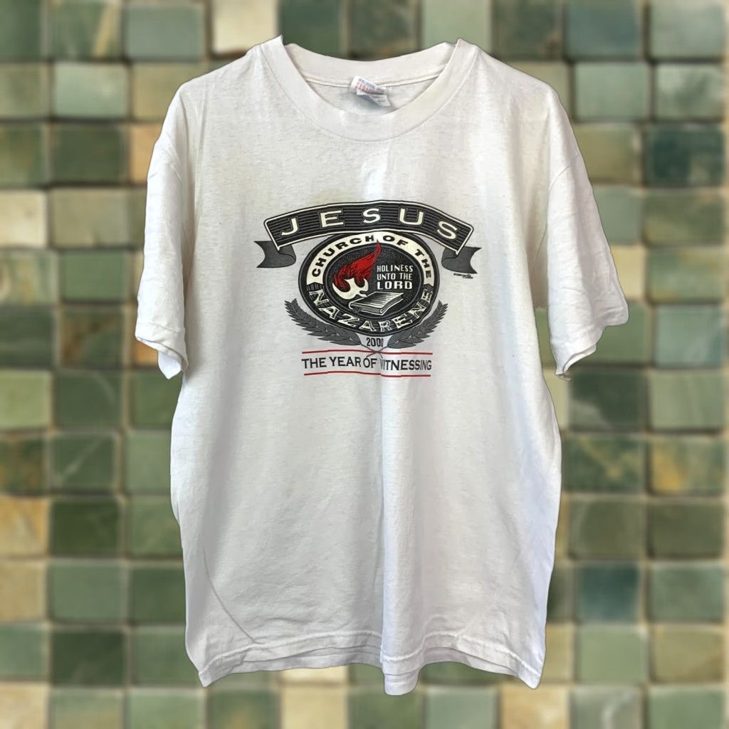 Hanes VINTAGE Hanes White Jesus Church Of The Nazarene Tee T-Shirt L Shirt Unisex Adults 80s 90s Graphic Print Size US L / EU 52-54 / 3 - 1 Thumbnail