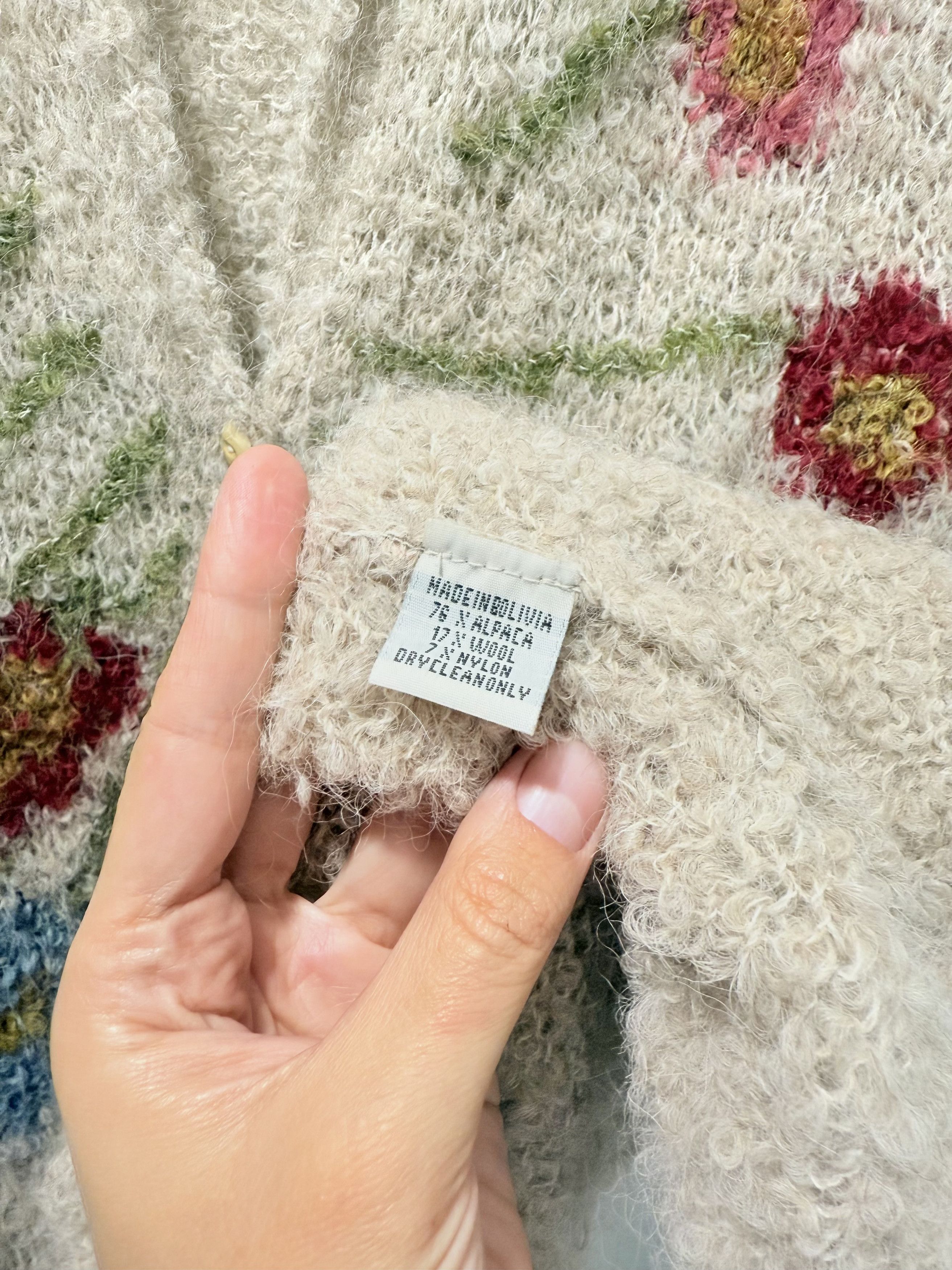 Handmade Amano Alpaca Knit Multi Color Cardigan Sweater M/L Size M / US 6-8 / IT 42-44 - 5 Thumbnail