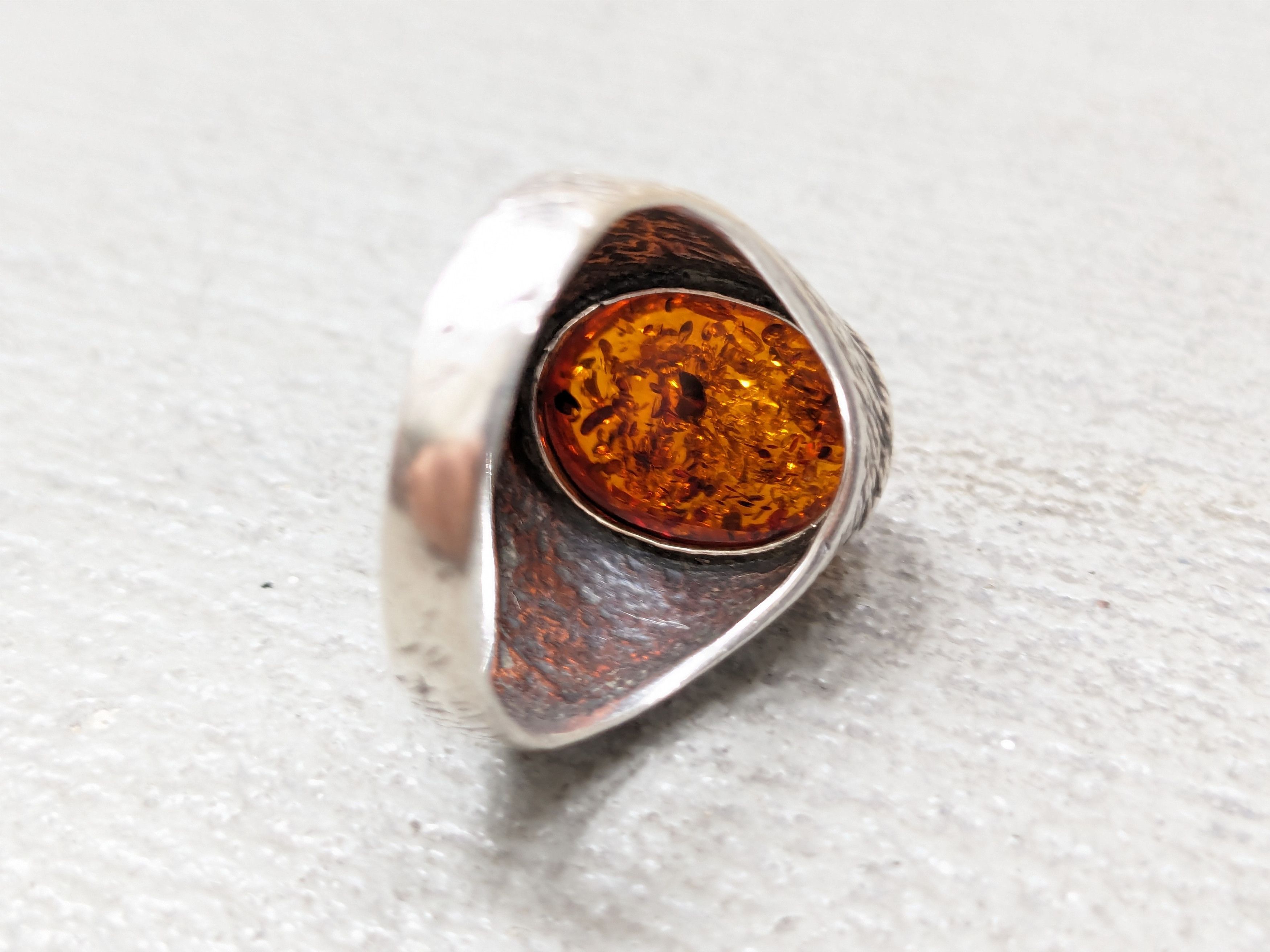 Other Vintage Sterling Silver Ring Amber Size 8.5 Minimalist Oval Size ONE SIZE - 10 Thumbnail