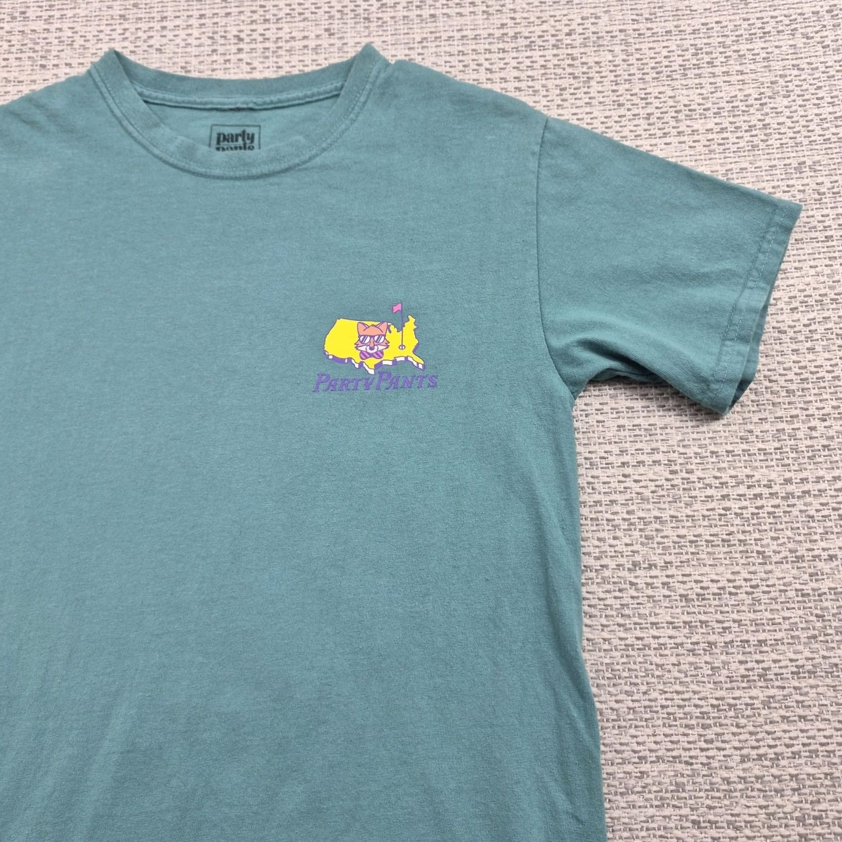 Vintage Party Pants Shirt Mens Small Green Golfing Cat USA Map Graphic Tee Back Print Size US S / EU 44-46 / 1 - 4 Thumbnail