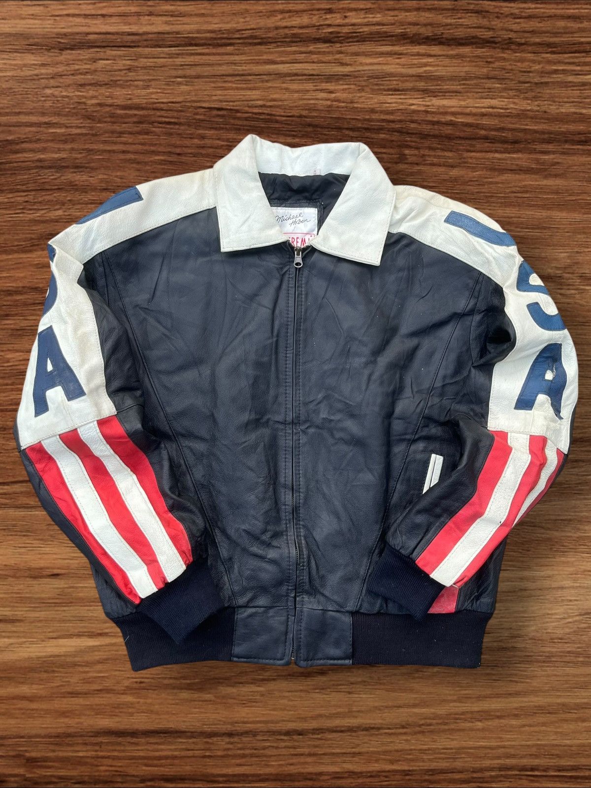 Michael Hoban × Vintage Vintage Michael Hoban Wheremi USA Big Flag Leather Jacket Size US L / EU 52-54 / 3 - 2 Thumbnail