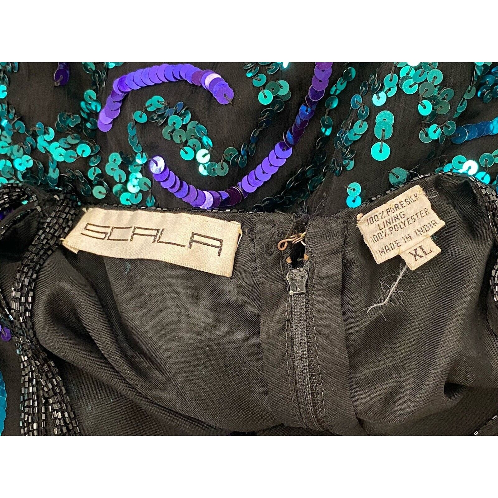 Other VTG Scala Beaded Silk Sequin Dress Purple Teal swirl Size XL / US 12-14 / IT 48-50 - 9 Thumbnail