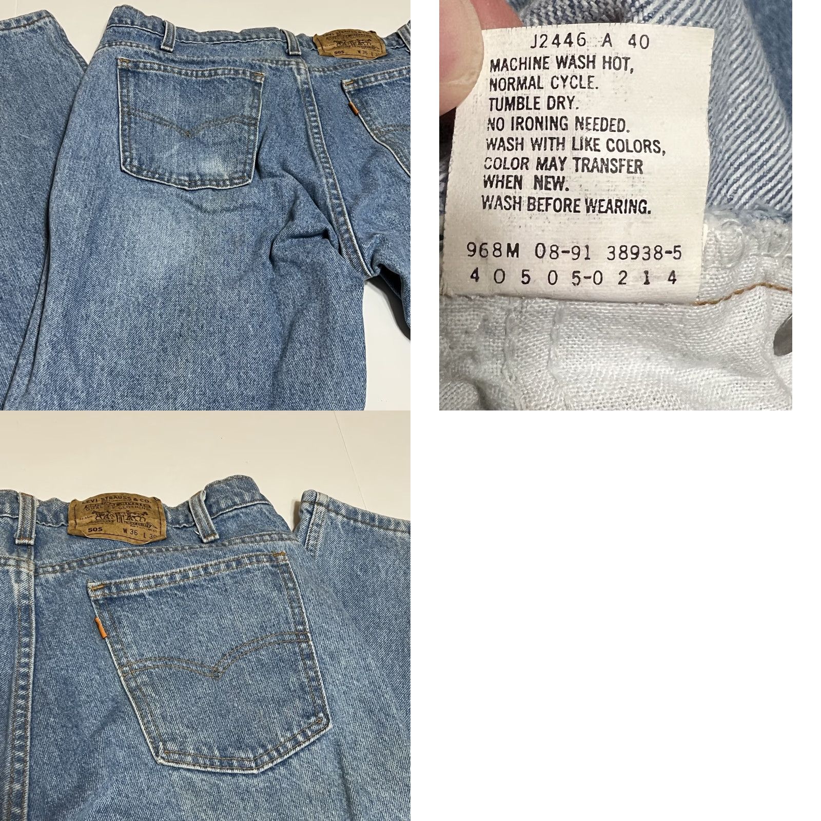 Levi's VINTAGE Levi's 505 Orange Tab Jeans Mens Tag 36x30 Measure 34x29 Stained Denim Blue 90s Mens Regular 34x29 Jeans Size US 34 / EU 50 - 9 Thumbnail