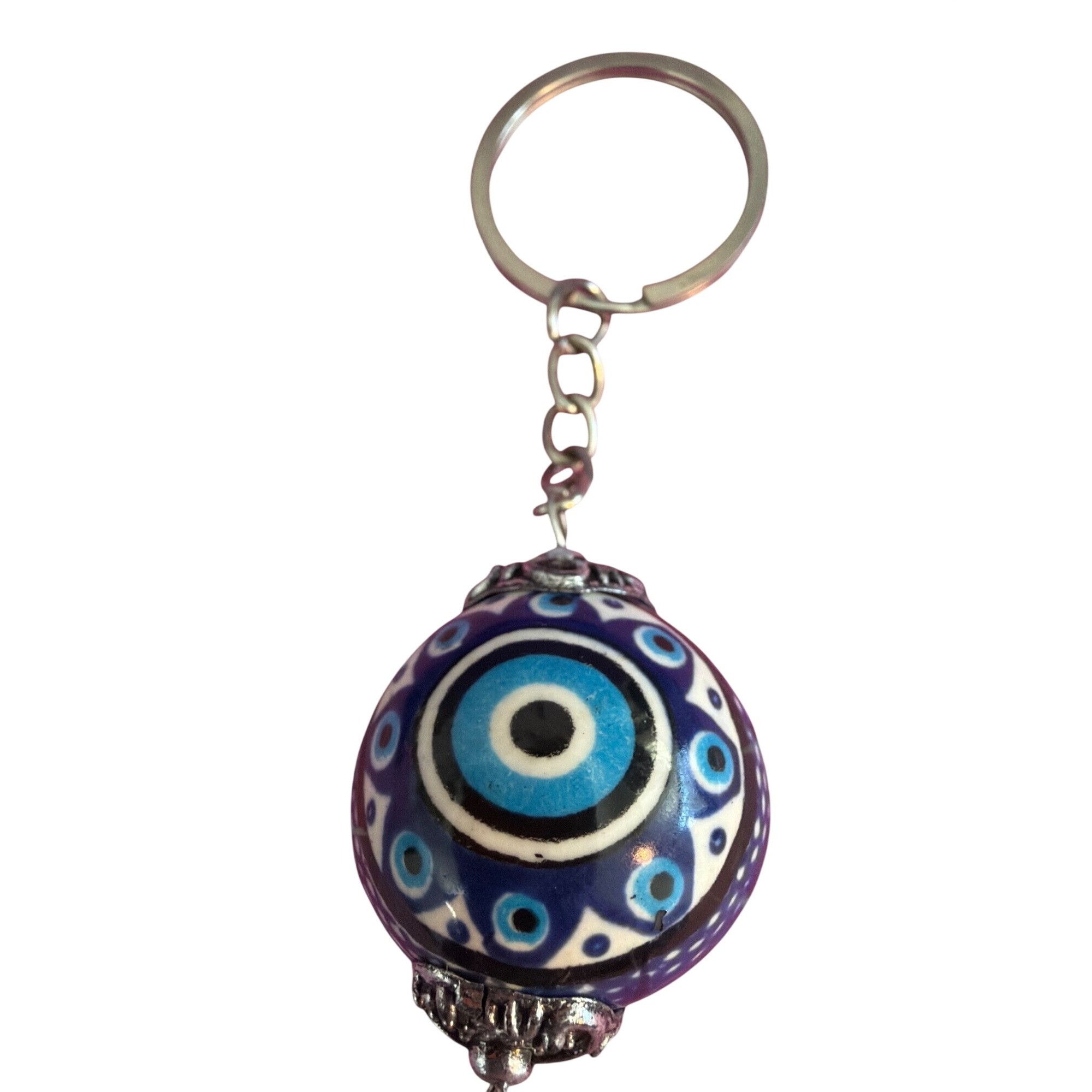 Other Turkish Evil Eye Ceramic Bead Keychain Dragonfly Silver Tone Size ONE SIZE - 3 Thumbnail