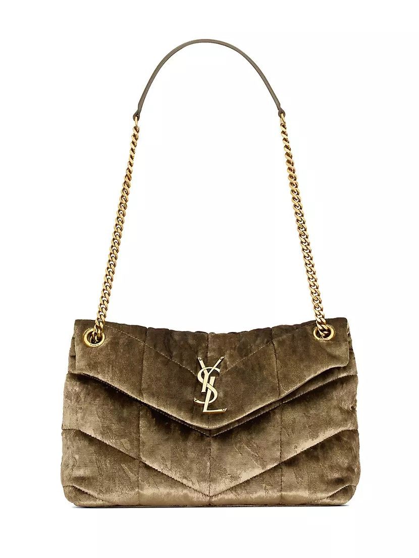 Saint Laurent Paris o1b1hav110225 Size: OS / Puffer Small Shiny Velvet Bag Brown Size ONE SIZE - 1 Thumbnail
