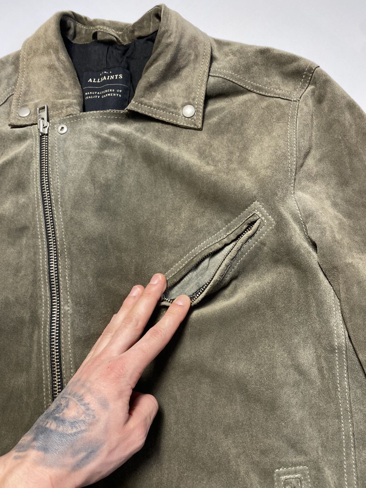 Allsaints Allsaints Crawley Calf Suede Biker Leather Jacket Size US XL / EU 56 / 4 - 6 Thumbnail