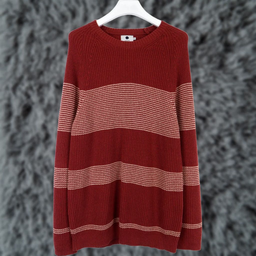 Vintage No Nationality NN.07 Jumper Men's 2XL Burgundy Stripe Crew Neck Silk Noil Blend Size US XXL / EU 58 / 5 - 1 Thumbnail