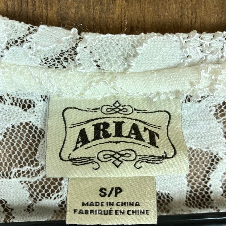 Ariat Ariat Blouse Womens White Floral Lace Long Sleeve Sheer Henley Stretch Small Size S / US 4 / IT 40 - 6 Thumbnail