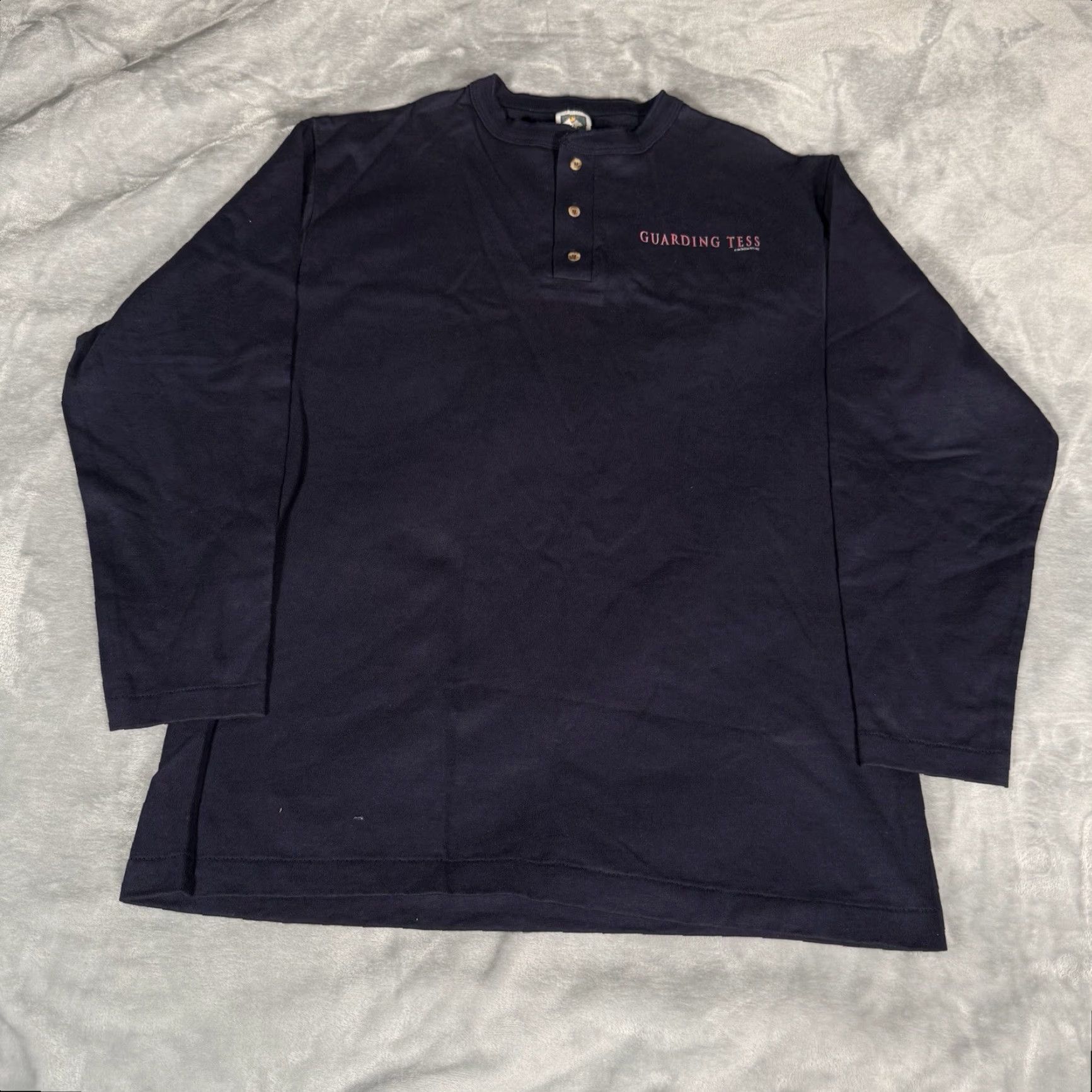Vintage VINTAGE Guarding Tess Movie Promo Henley T Shirt Mens L Slim Fit Long Sleeve 90s Blue Logo Pattern Cotton Size US L / EU 52-54 / 3 - 4 Thumbnail