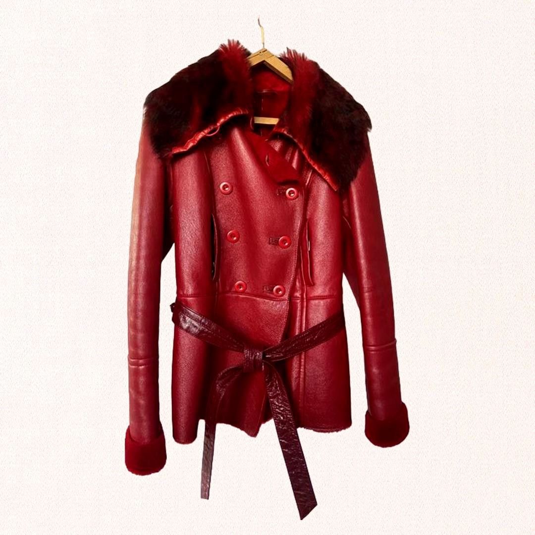 Other "Dark red womens Leather Shearling Coat sz M Lamb Fur Lining Size M / US 6-8 / IT 42-44 - 1 Thumbnail