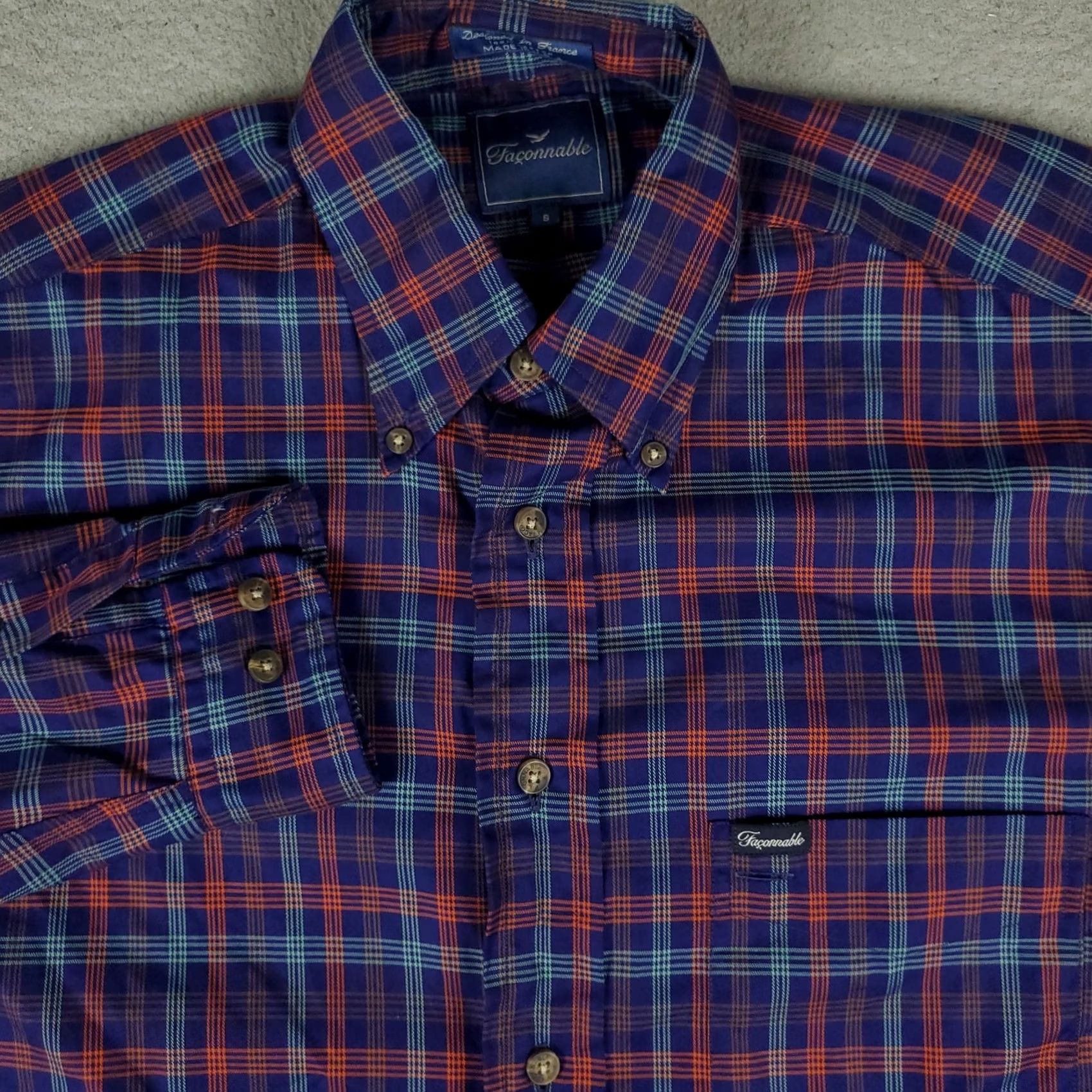 Faconnable Façonnable Shirt Mens S Blue Purple Plaid Button-Up Long Sleeve Casual Business Preppy Size US S / EU 44-46 / 1 - 2 Thumbnail