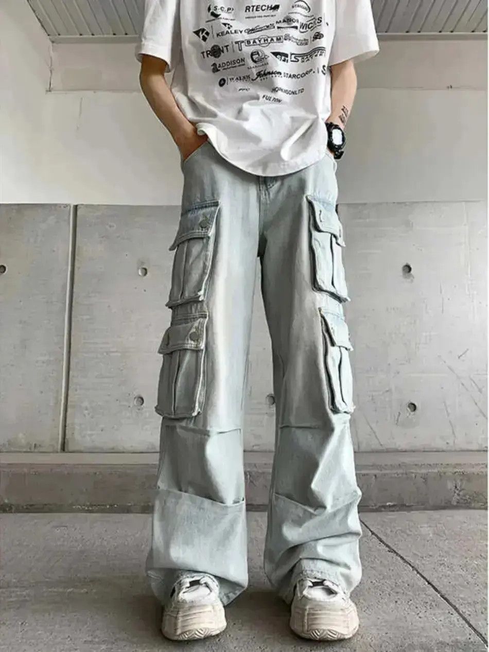 Japanese Brand Retro multi pocket washed straight leg jeans Size US 32 / EU 48 - 1 Thumbnail