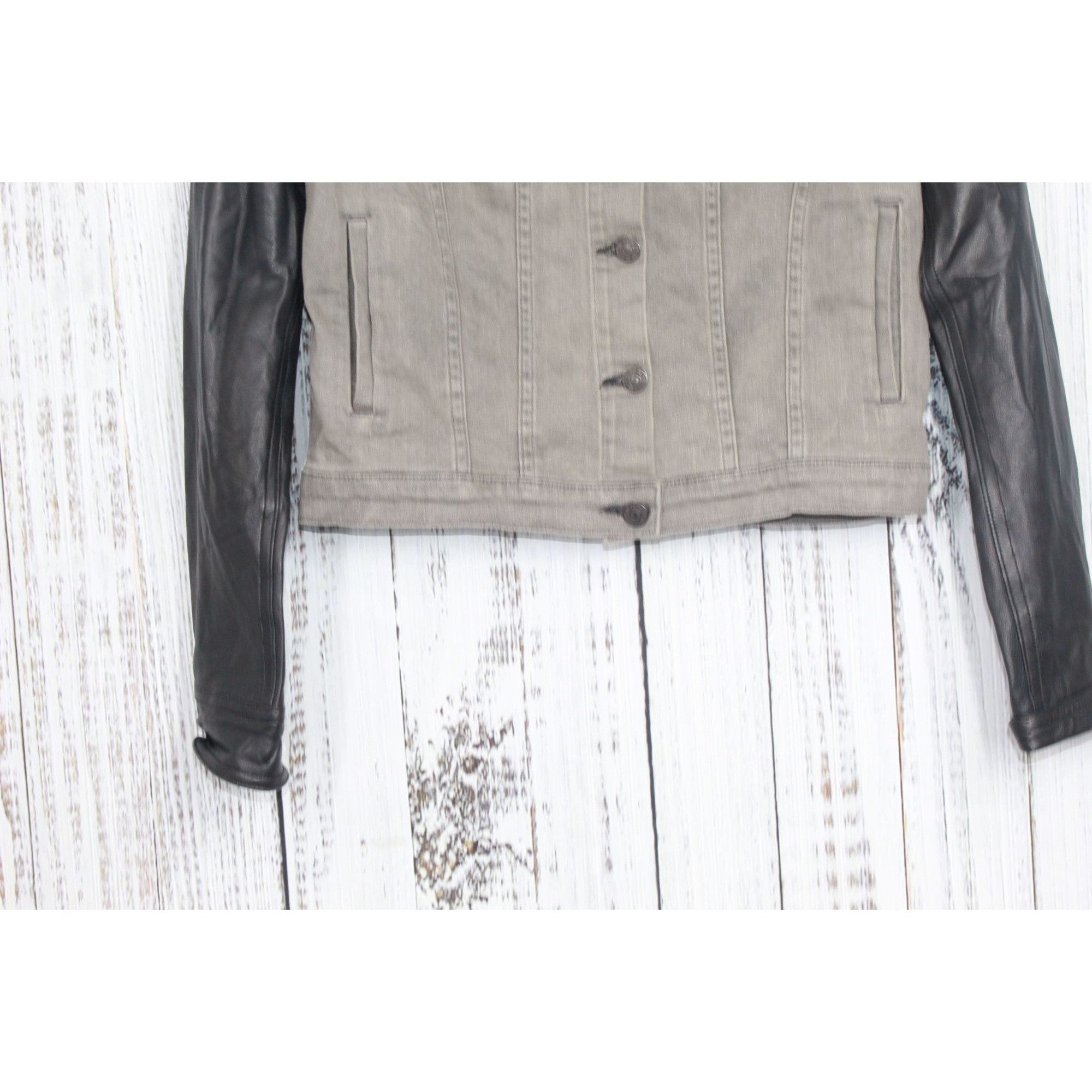 Leather × Rag & Bone Rag & Bone Women's Leather Sleeve Tattered Denim Jacket M Size M / US 6-8 / IT 42-44 - 2 Thumbnail