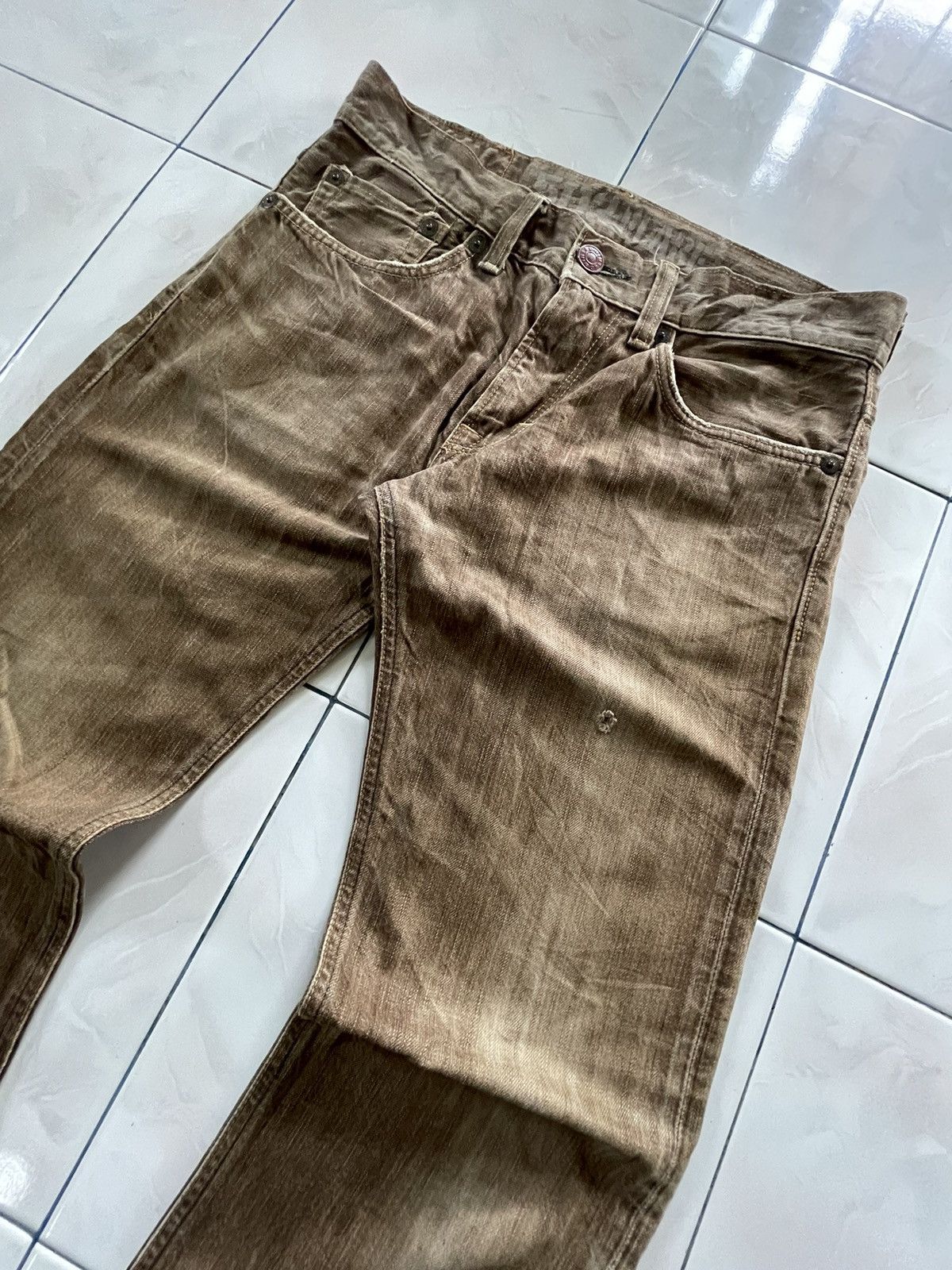 Edwin × Le Grande Bleu (L.G.B.) × Vintage Vintage Edwin 503 Flare Brown Faded Whiskers Man Jeans Size US 31 - 4 Thumbnail
