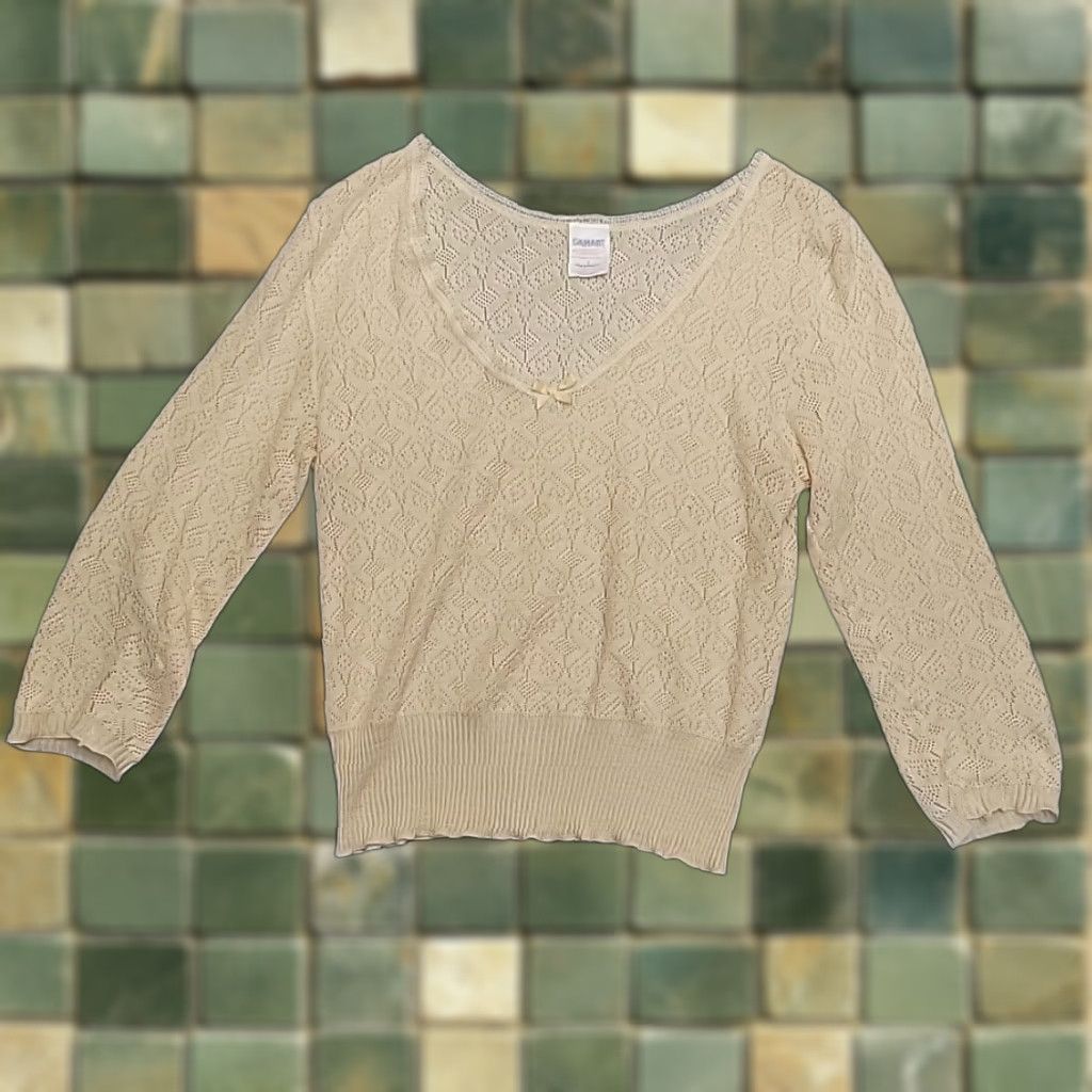 Vintage VINTAGE Damart Top Womens L Cream Lace Knit Viscose Made In England Blouse Pullover Long Sleeve Solid Classic Womens L Size L / US 10 / IT 46 - 1 Thumbnail