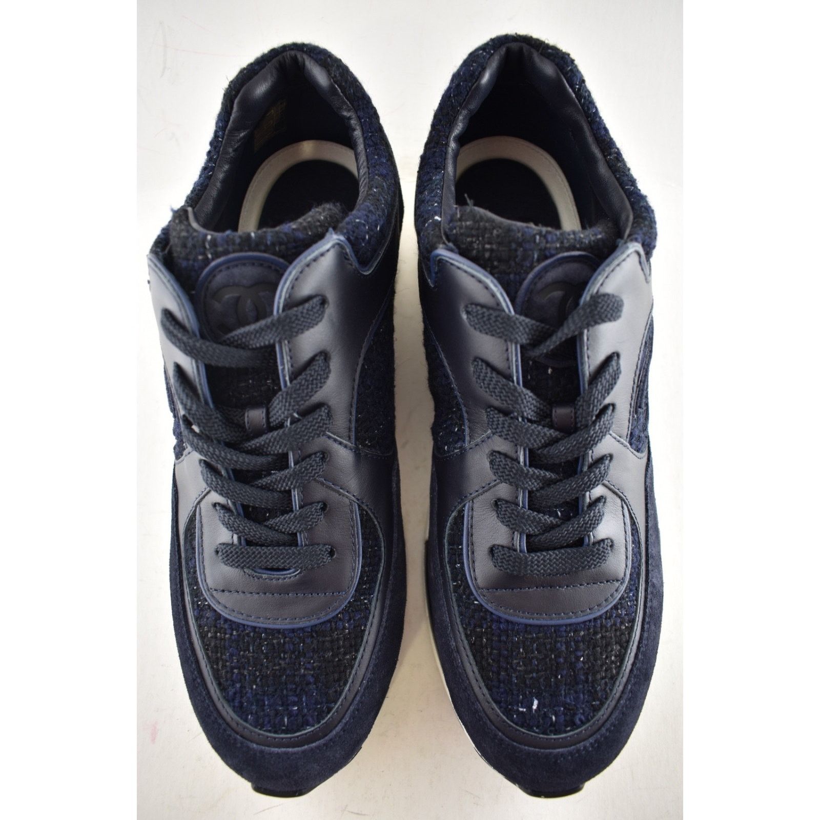 Chanel Chanel 24A Blue Black Tweed Suede CC Logo Trainer Sneaker 42 Size US 12 / IT 42 - 8 Thumbnail