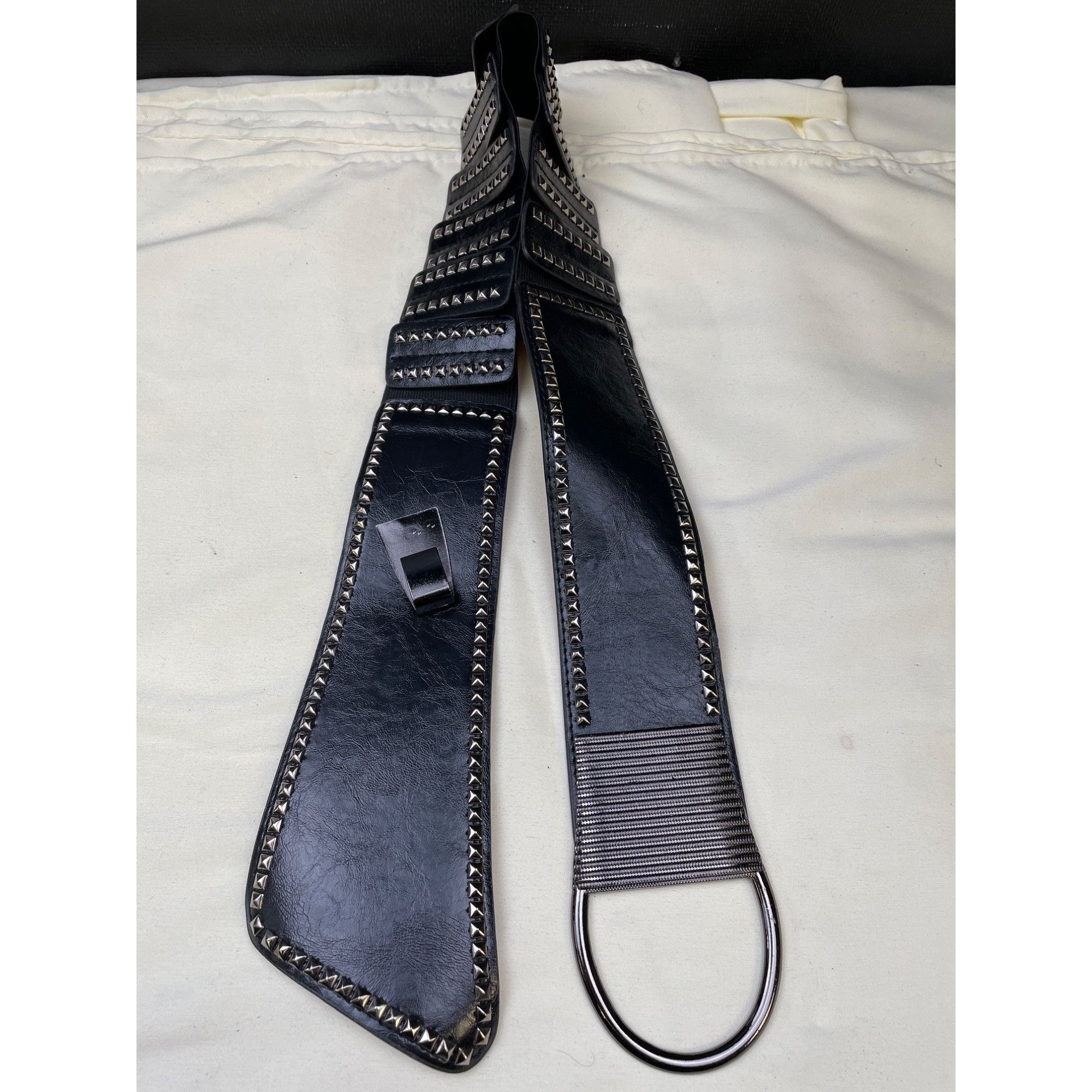 Other Punk Belt Womens Black Leather Elastic Studded Size M SKU 65 Size ONE SIZE - 4 Thumbnail