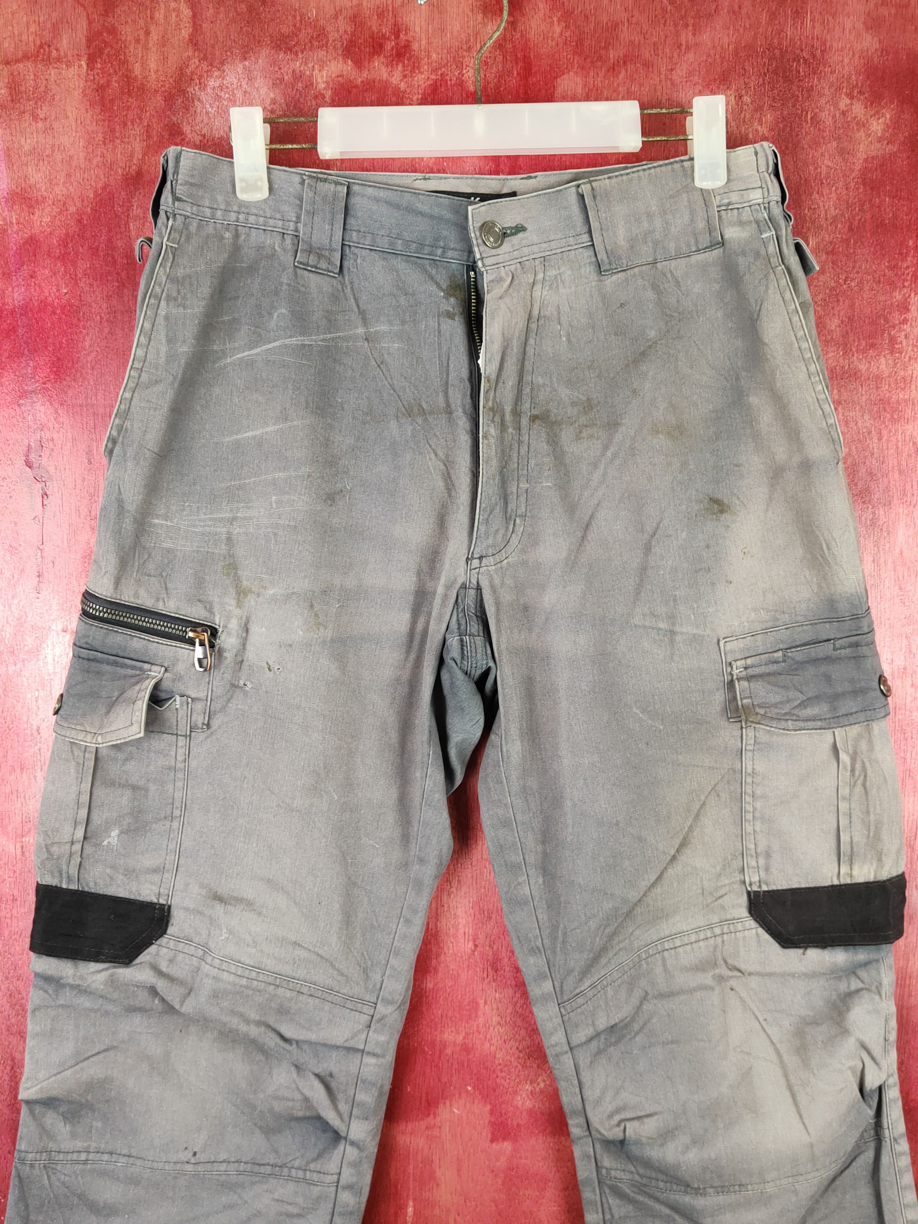 Japanese Brand Hard Wearing Gray Faded Multipocket Cargo Pants #S1793 Size US 31 - 2 Thumbnail