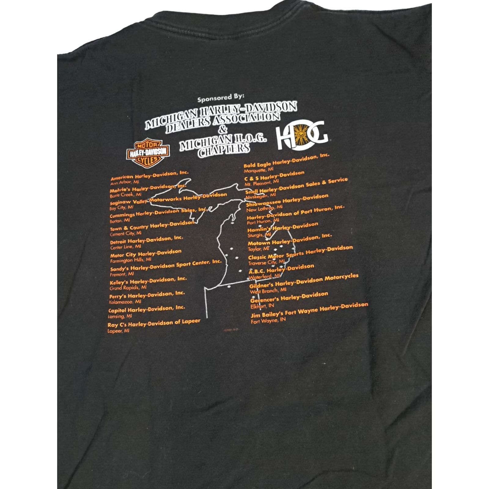 Harley Davidson Harley-Davidson T-Shirt XL Black USA Men Short Sleeve Graphic 2001 Michigan H.O.G. Rendezvous Bike Dealer Size US XL / EU 56 / 4 - 8 Thumbnail