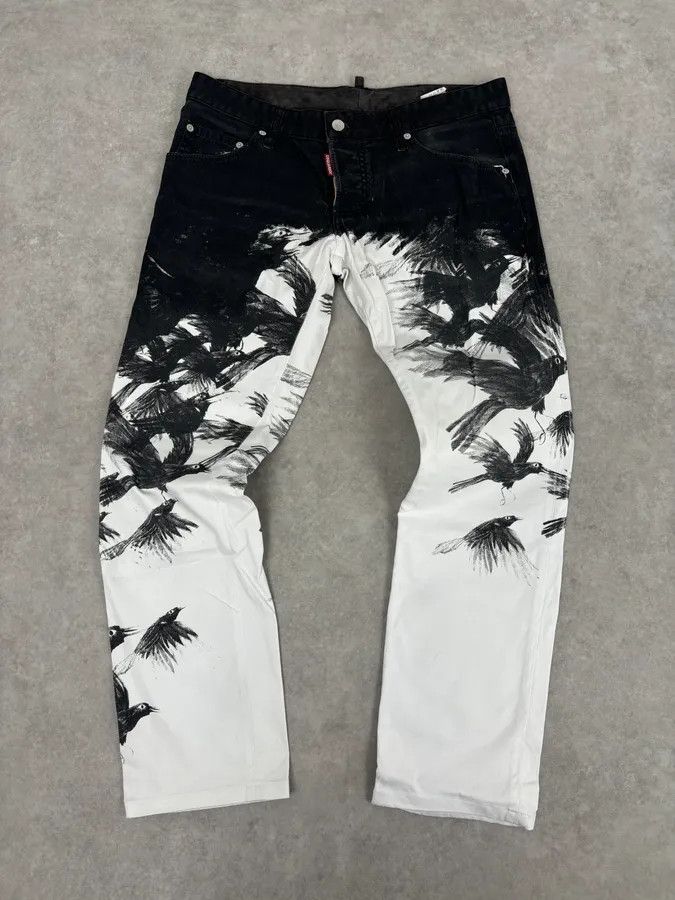 Dsquared2 AW2015 Dsquared2 Black White Denim Floral Print Straight Jeans Size US 32 / EU 48 - 1 Thumbnail